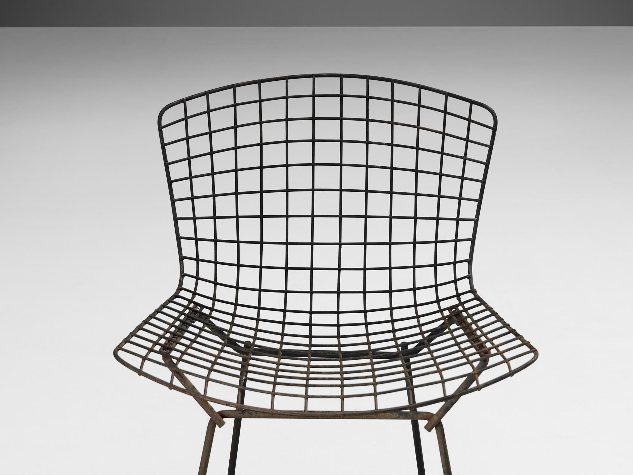 American Harry Bertoia for Knoll Pair of Outdoor 'Side Chairs' in Black Coated Steel For Sale