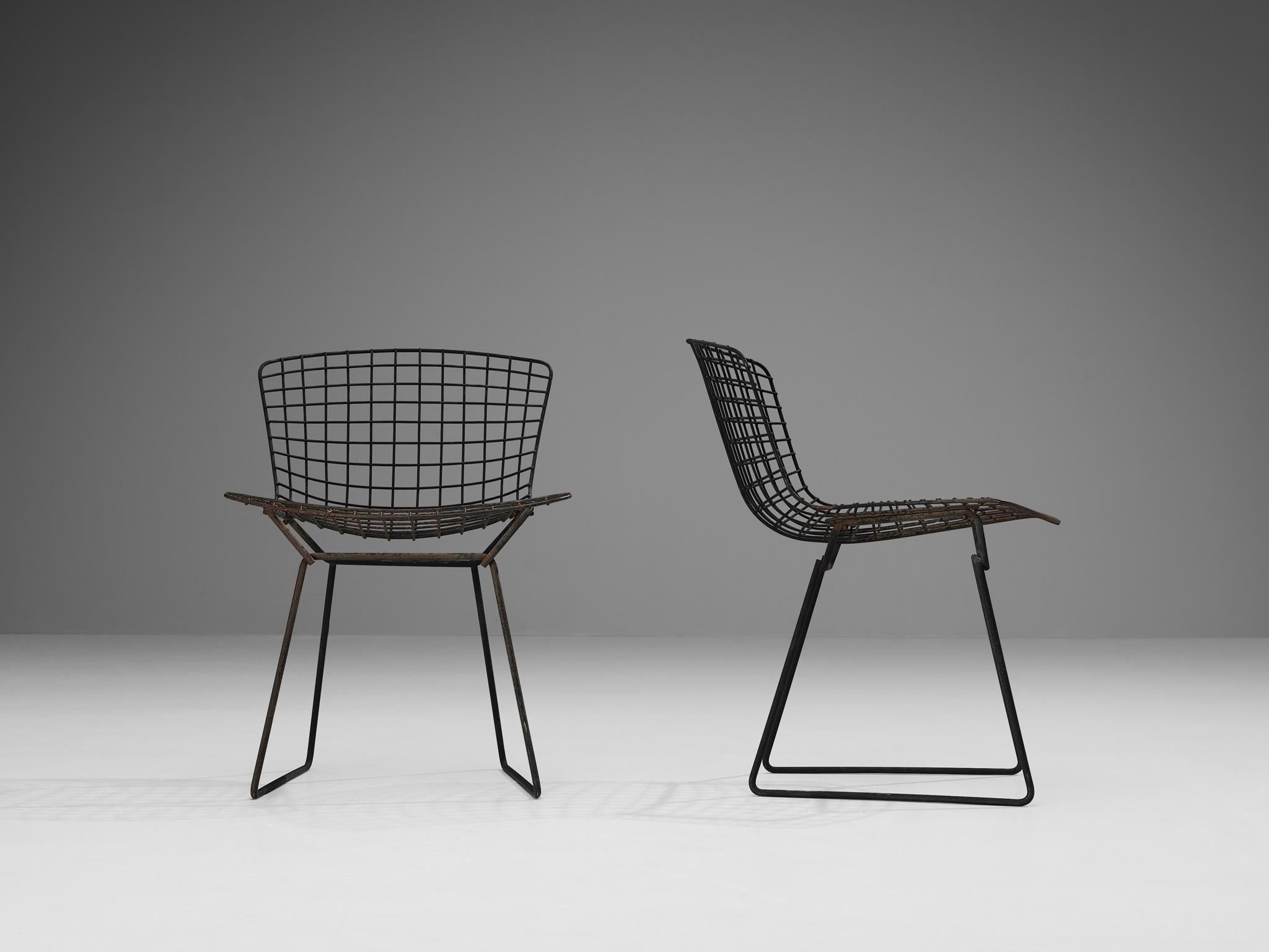 Mid-20th Century Harry Bertoia for Knoll Pair of Outdoor 'Side Chairs' in Black Coated Steel For Sale