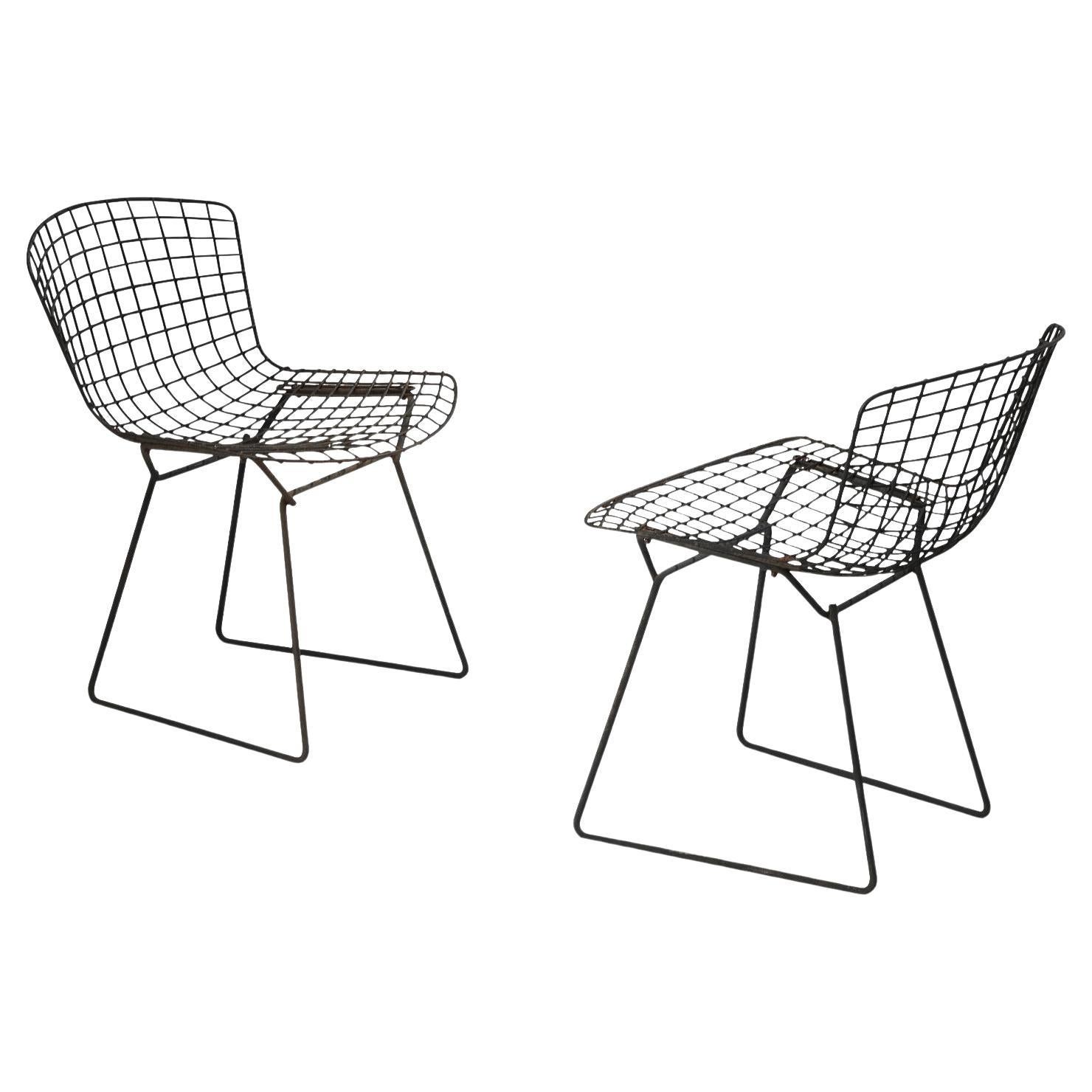 Harry Bertoia for Knoll Pair of Outdoor 'Side Chairs' in Black Coated Steel For Sale
