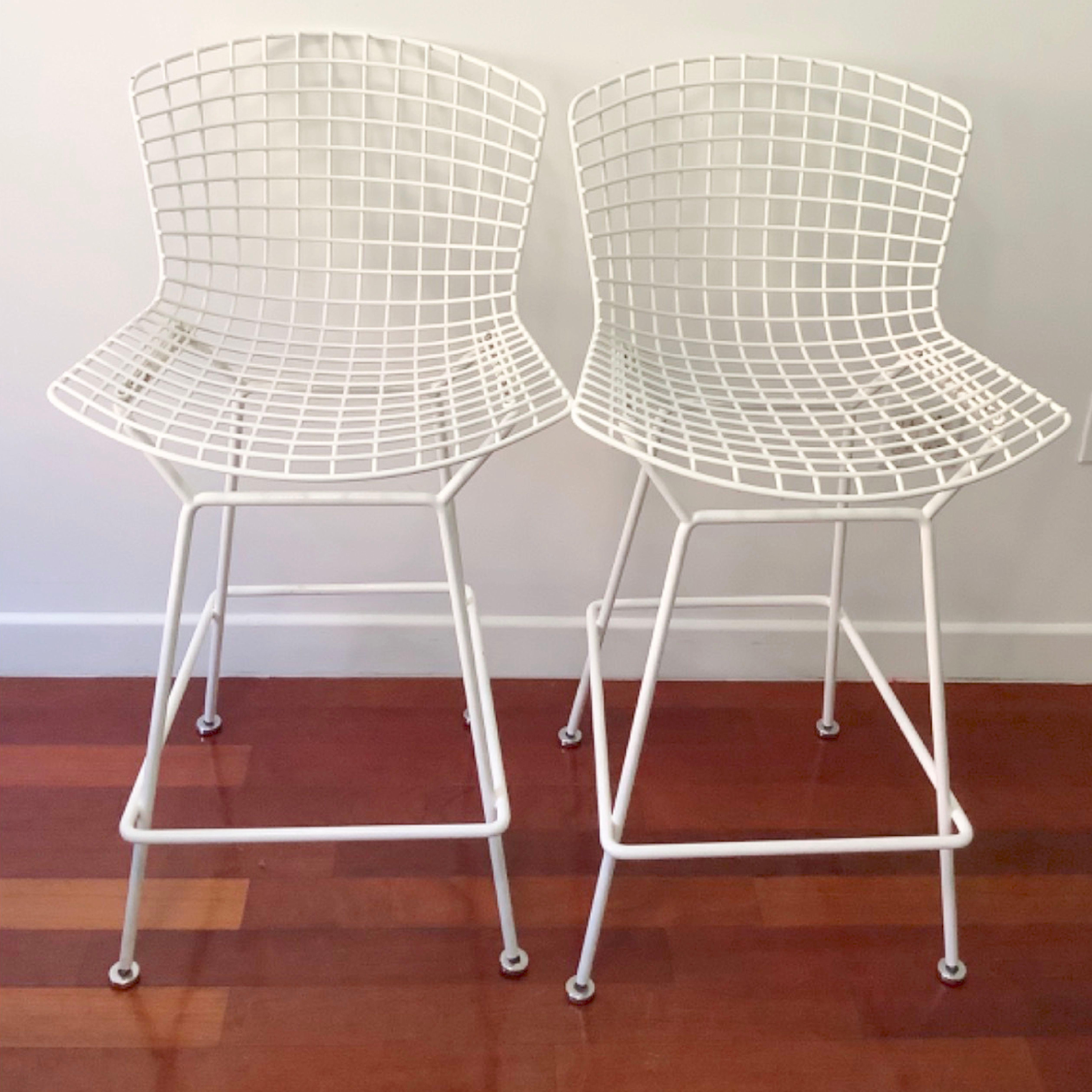 Contemporary Harry Bertoia for Knoll, White Counter Stool Pair, Indoor-Outdoor, Italy