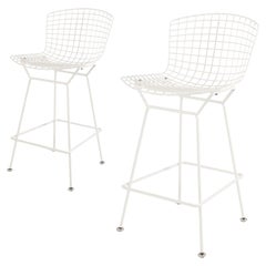 Harry Bertoia for Knoll, White Counter Stool Pair, Indoor-Outdoor, Italy