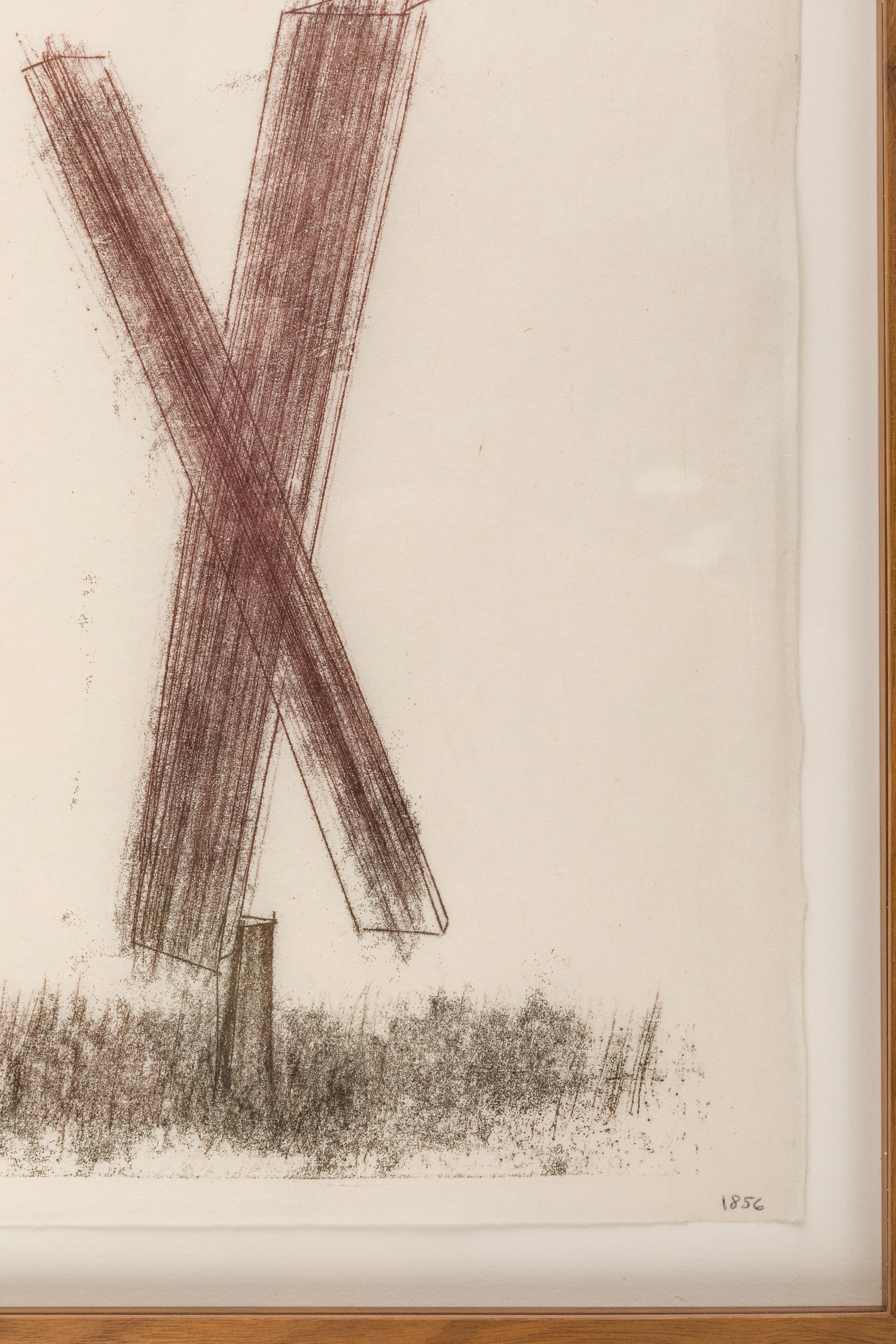 Mid-20th Century Harry Bertoia Framed Monoprint on Rice Paper, USA, 1960s