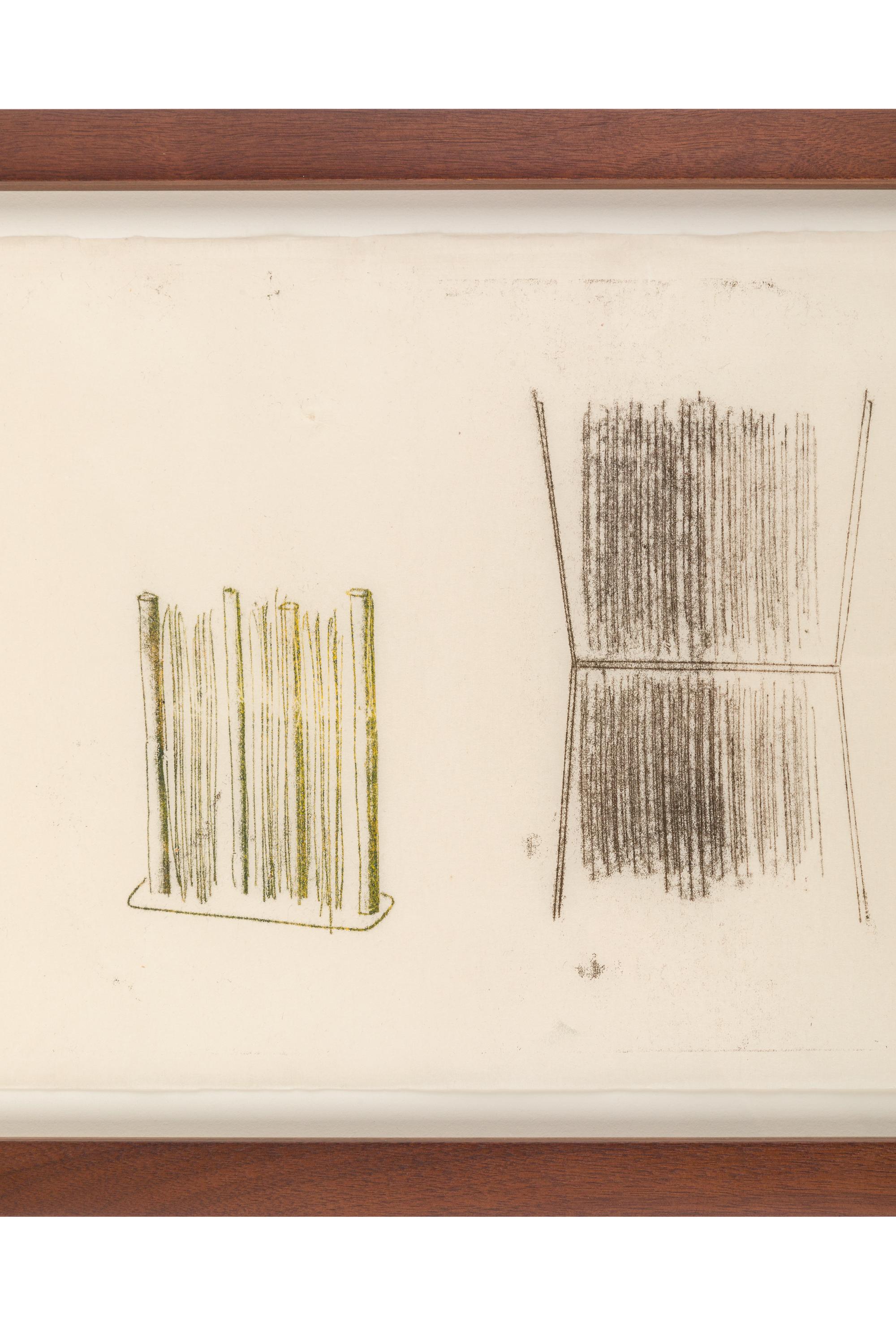 Mid-20th Century Harry Bertoia Framed Monoprint on Rice Paper, USA, 1960s For Sale