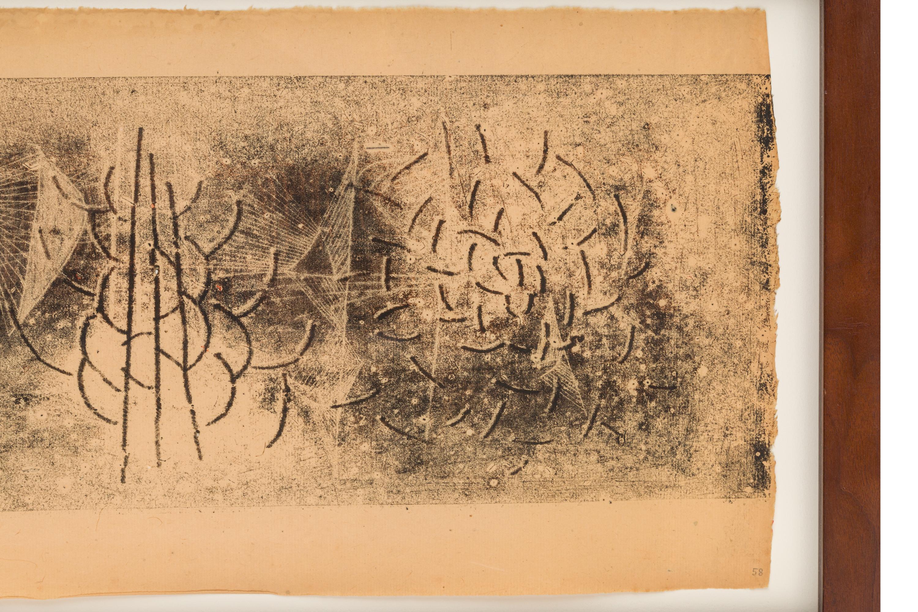 Mid-20th Century Harry Bertoia Framed Monoprint on Rice Paper, USA, 1960s For Sale