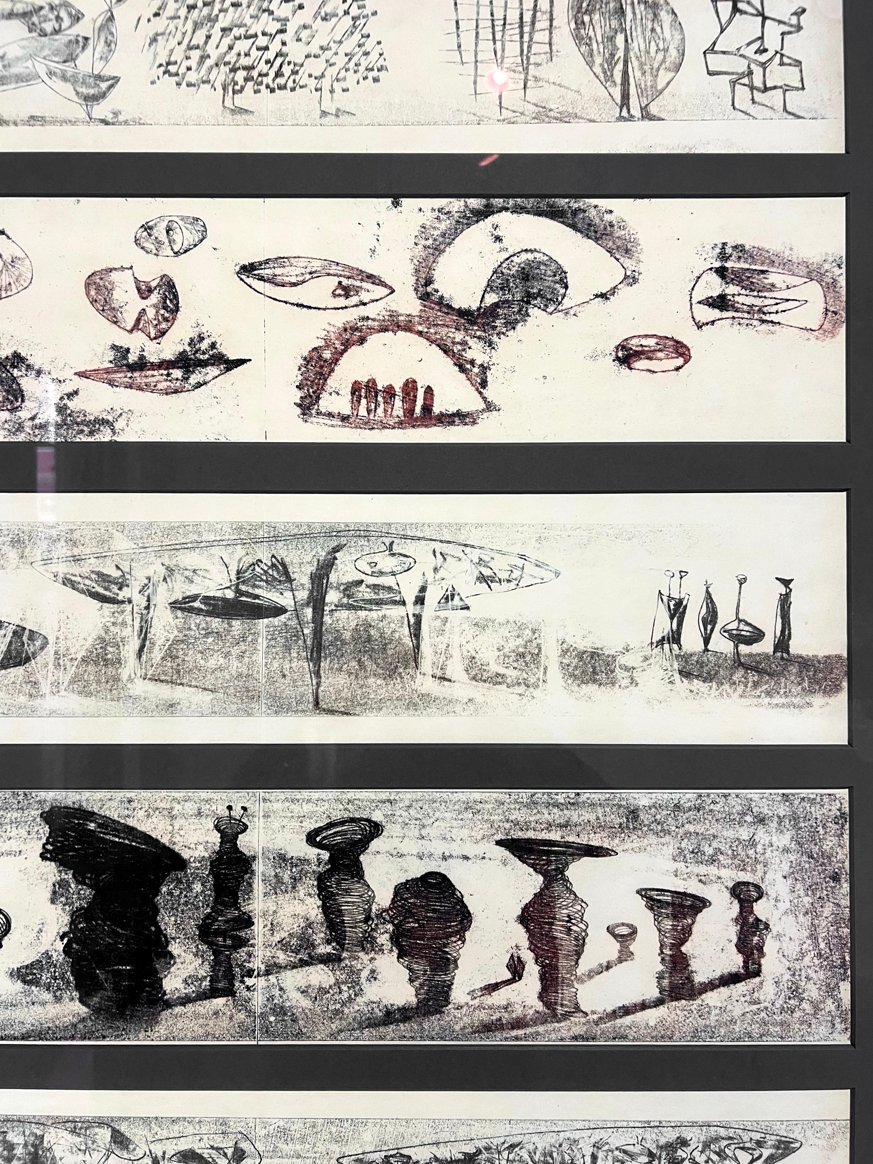 20th Century Harry Bertoia Framed Monoprint on Rice Paper, USA 1960s For Sale