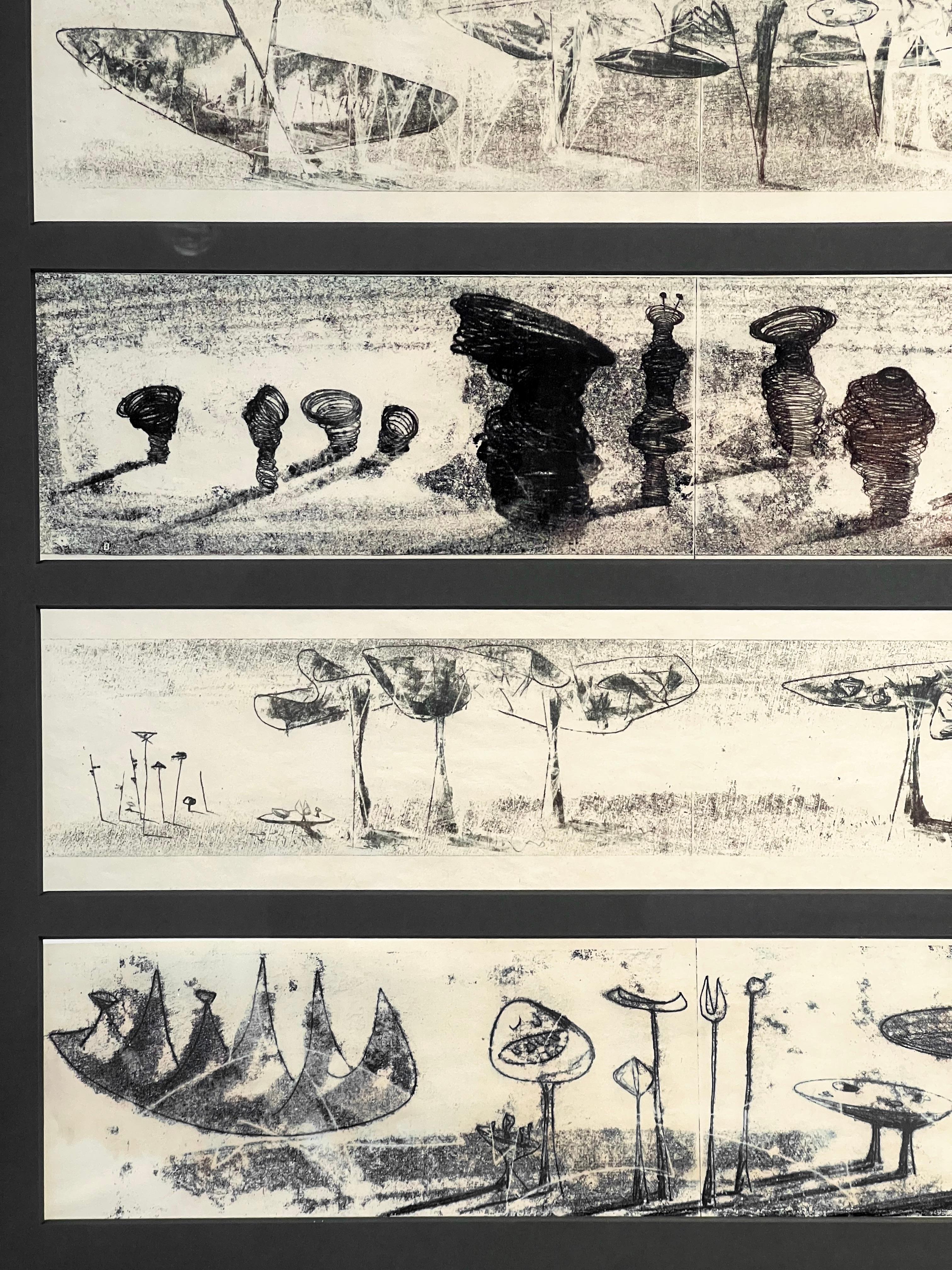 Wood Harry Bertoia Framed Monoprint on Rice Paper, USA 1960s For Sale