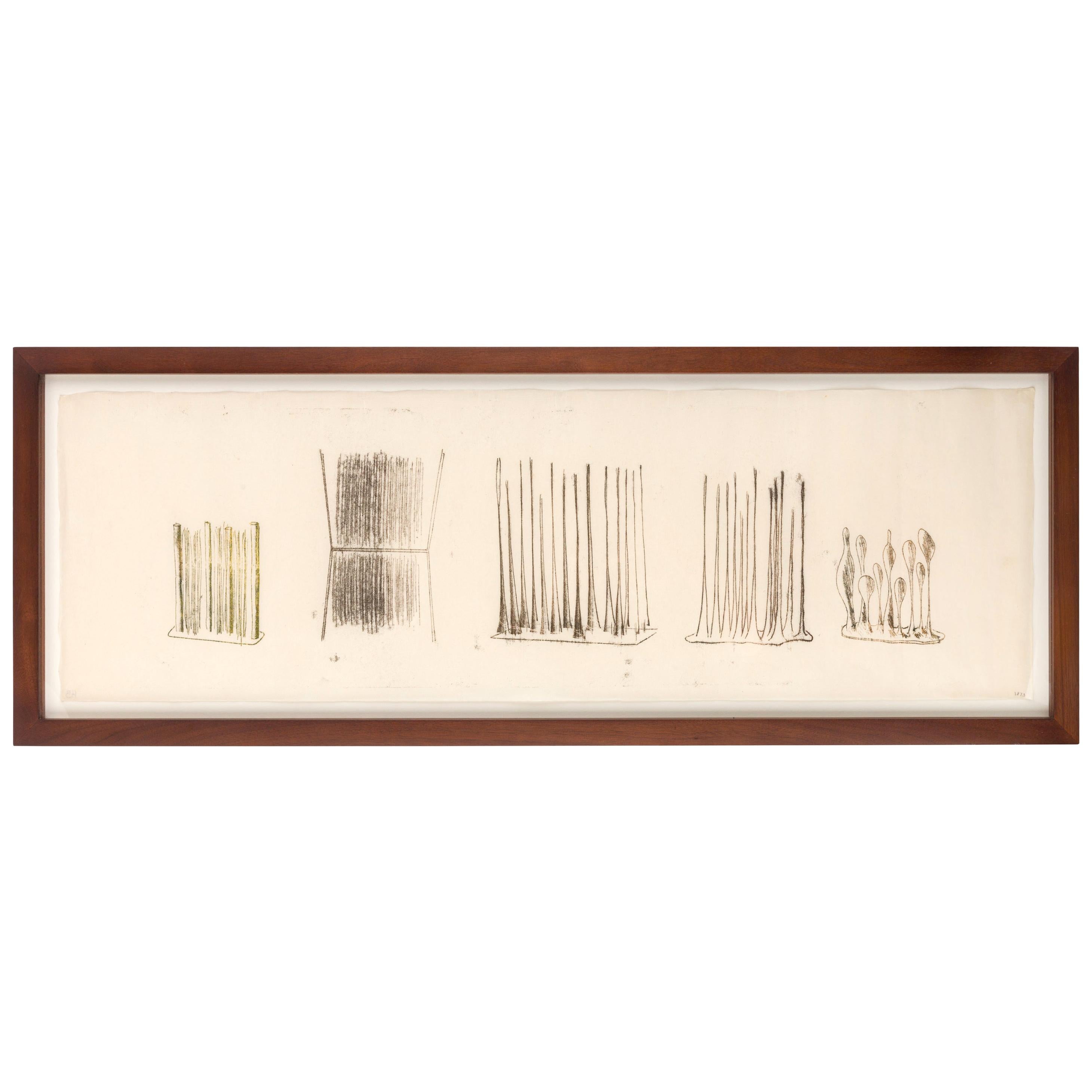 Harry Bertoia Framed Monoprint on Rice Paper, USA, 1960s For Sale