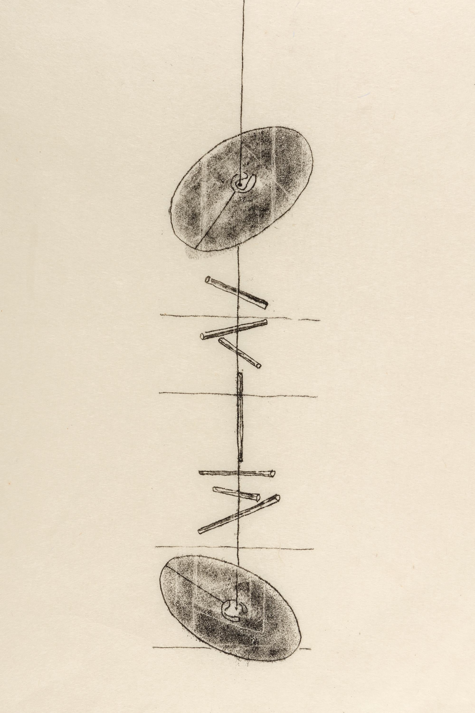 Bertoia created hundreds if not thousands of one of a kind monotypes in his career, often as working drawings for his sculpture works. He employed a variety of techniques to arrive at his unique ends, most often scribing the reverse of a paper on an