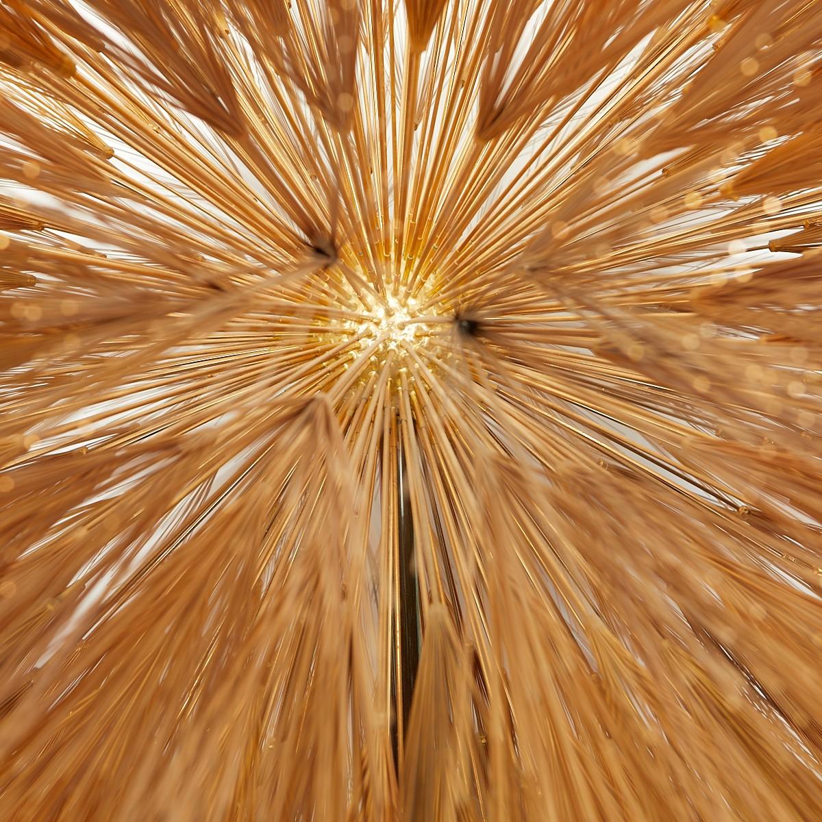 Bertoia's Dandelion form is widely regarded to be the apex of his career. An overwhelming physical presence is balanced by its truly delicate nature. A gilt bronze central sphere is the basis of the form, created by successive application of