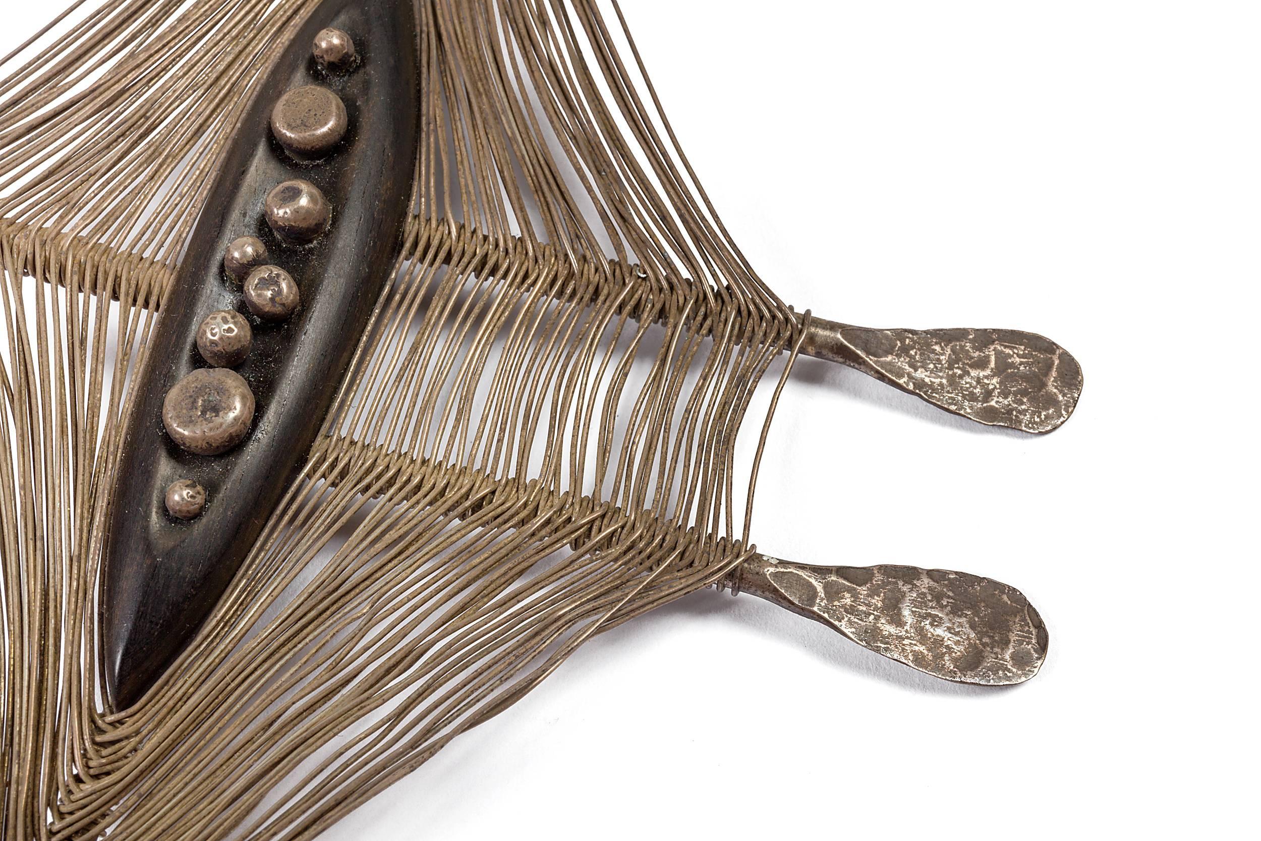 Mid-20th Century Harry Bertoia Hand-Forged Silver, Ebony and Silver Wire Pendant, USA 1942