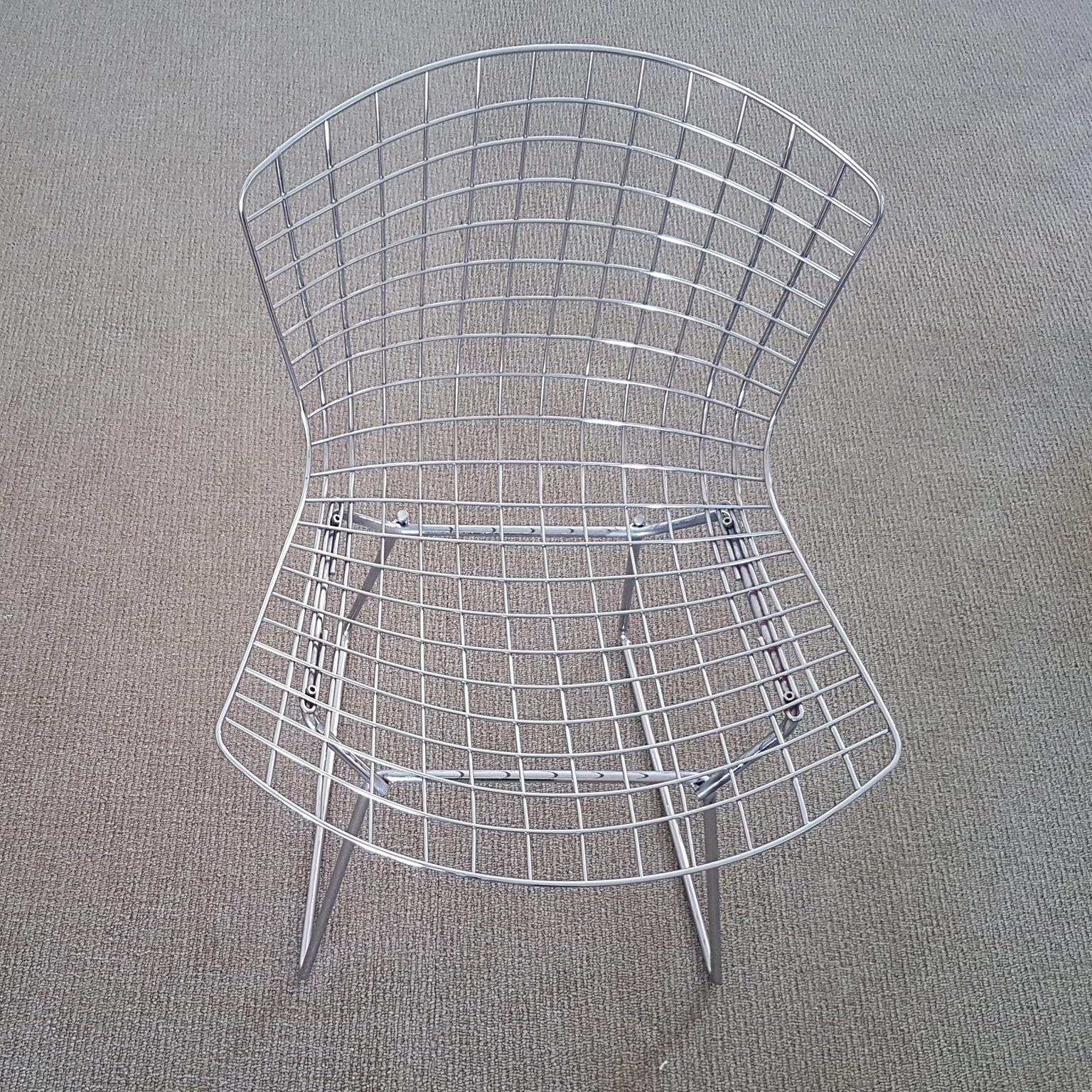 Harry Bertoia Italian Steel Wire Side Chair with Red Cushion, Mid-Century Modern For Sale 7