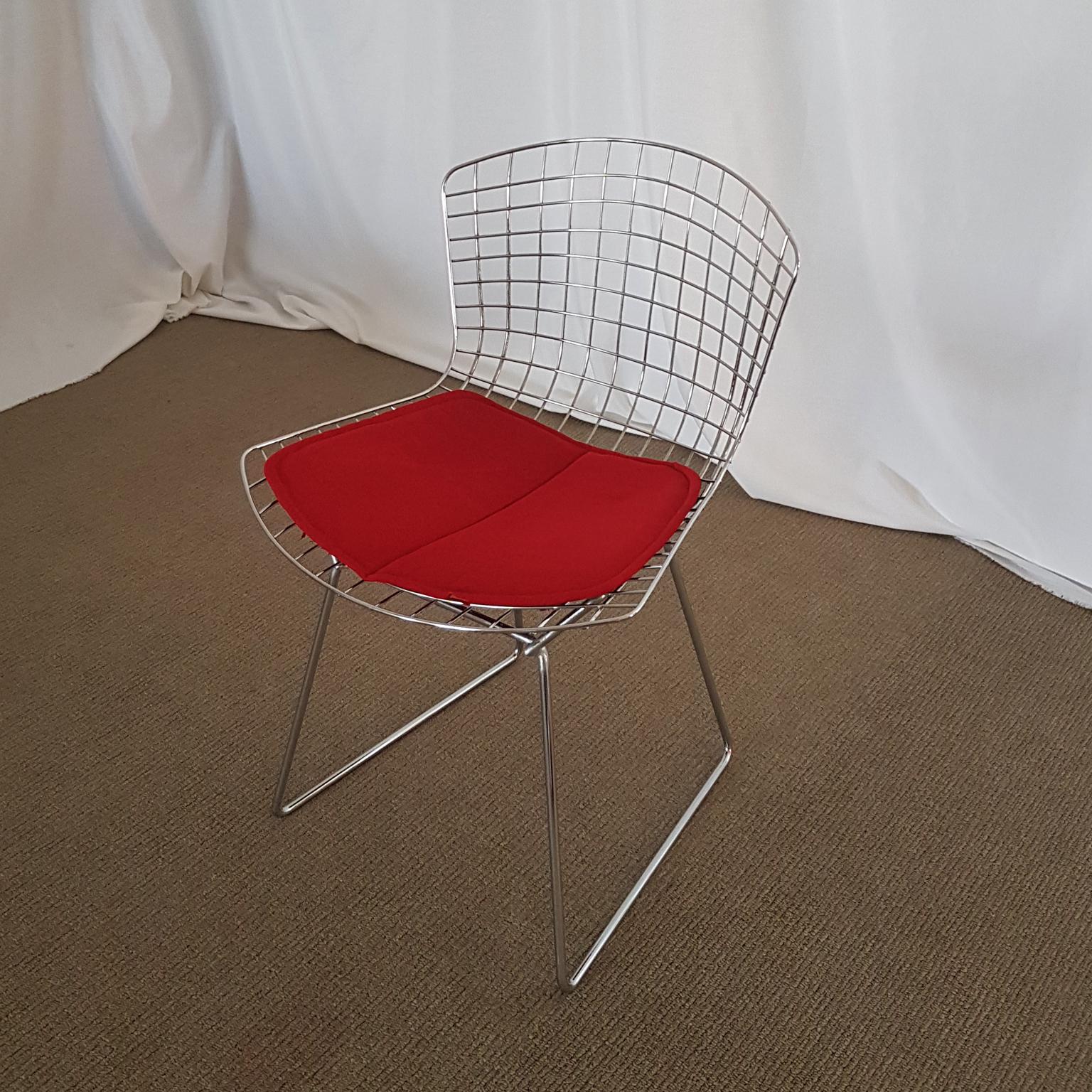 Harry Bertoia Italian Steel Wire Side Chair with Red Cushion, Mid-Century Modern For Sale 8