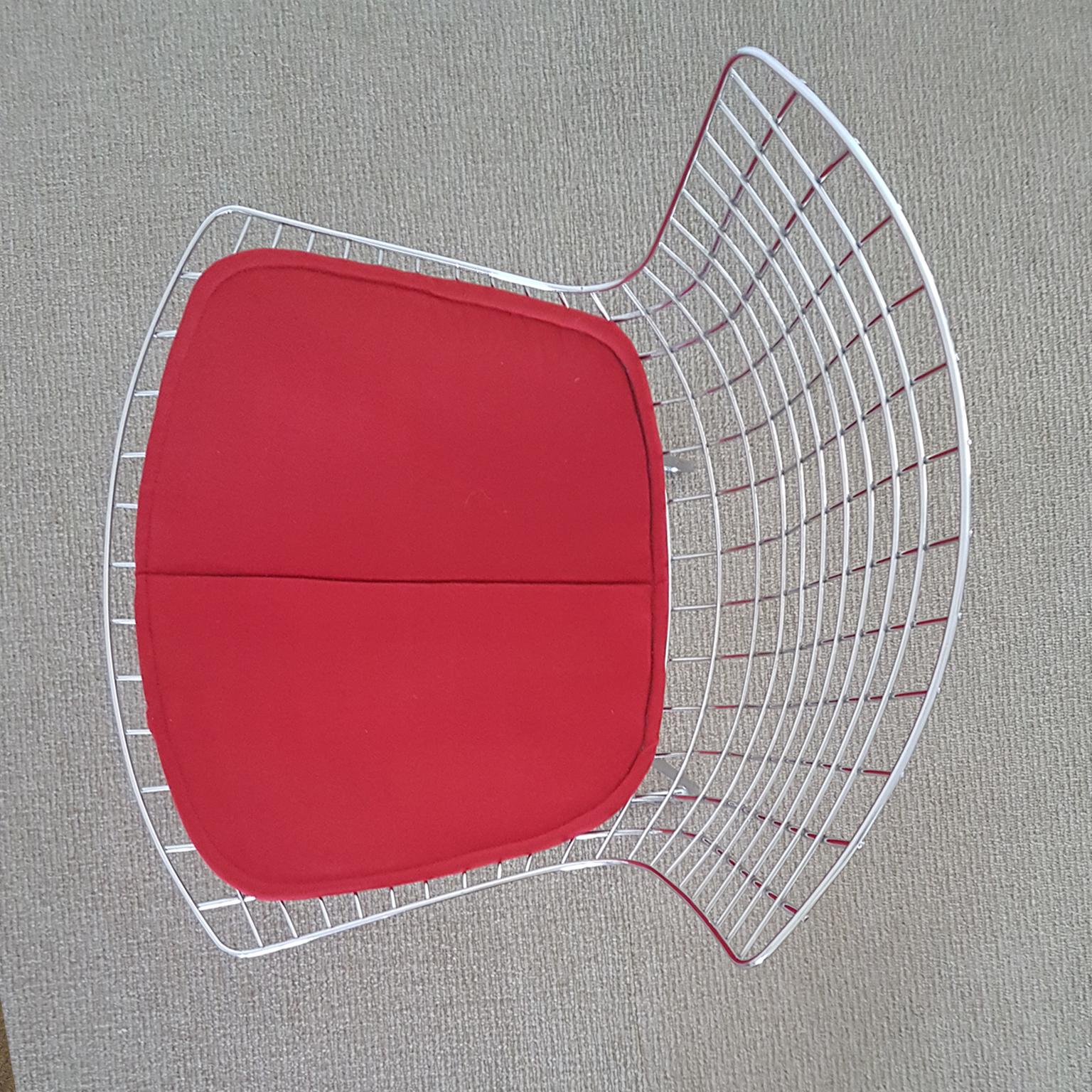 Harry Bertoia Italian Steel Wire Side Chair with Red Cushion, Mid-Century Modern For Sale 1