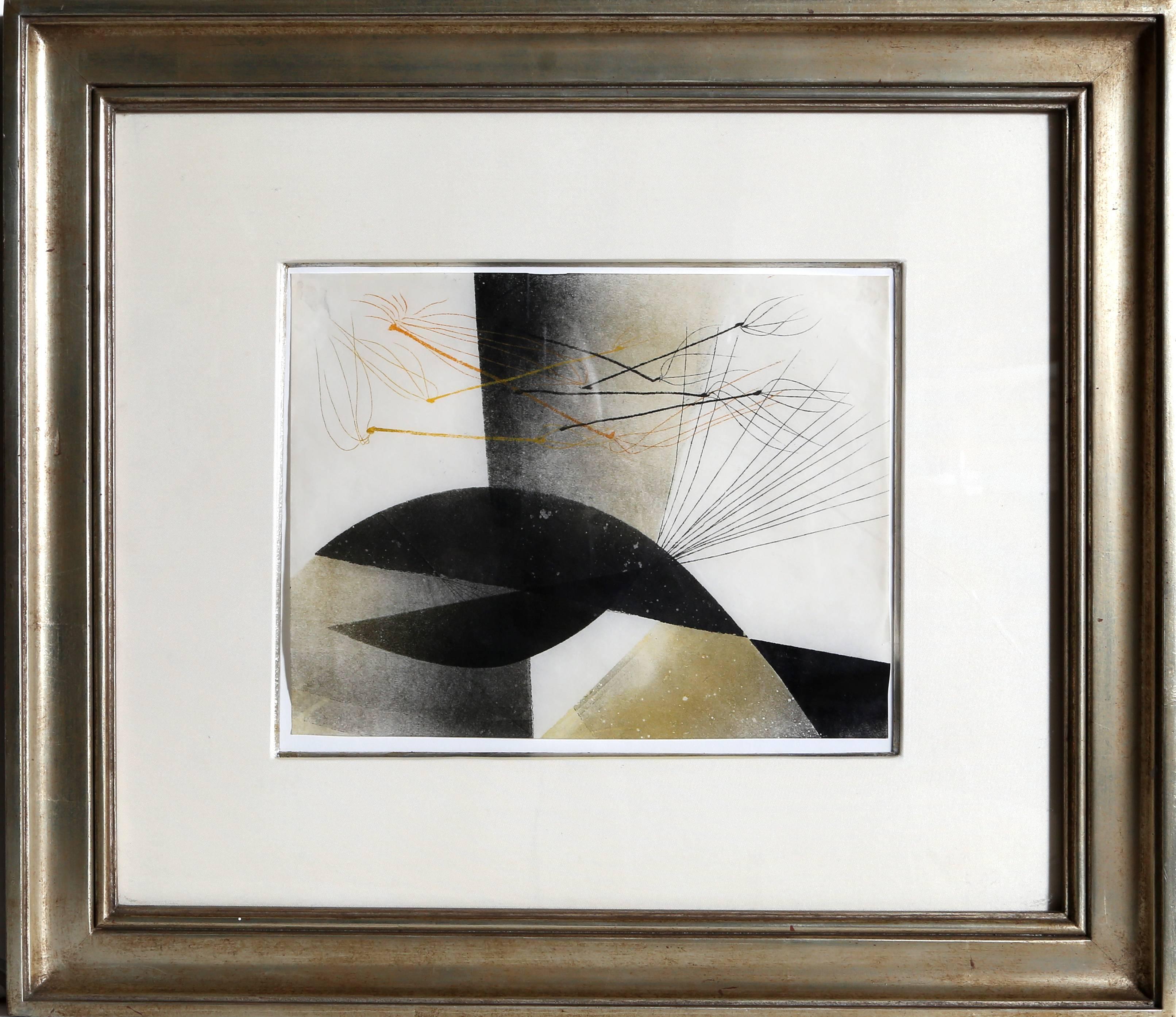 Artista: Harry Bertoia
Titolo: Senza titolo 1
Anno: circa 1945
Mezzo di comunicazione: Monoprint su carta di riso
Formato carta: 9 x 11 pollici 
Cornice: 14,5 x 17,5 pollici