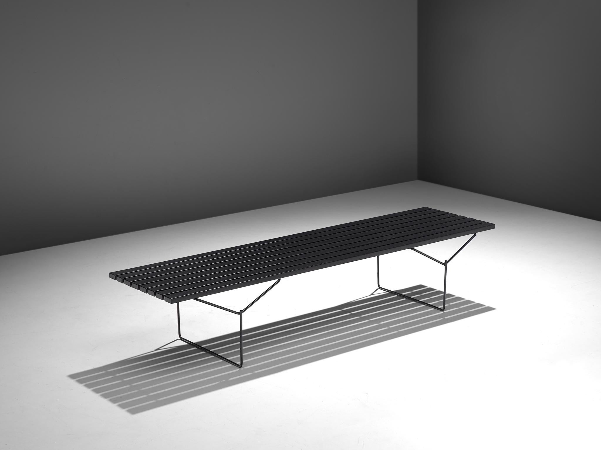 Harry Bertoia for Knoll, slat bench, beech and metal, United States, 1950s.

Simplistic early slat bench designed by Harry Bertoia, manufactured by Knoll, USA 1950s. The slats are black lacquered. This functional bench that can also be used as a