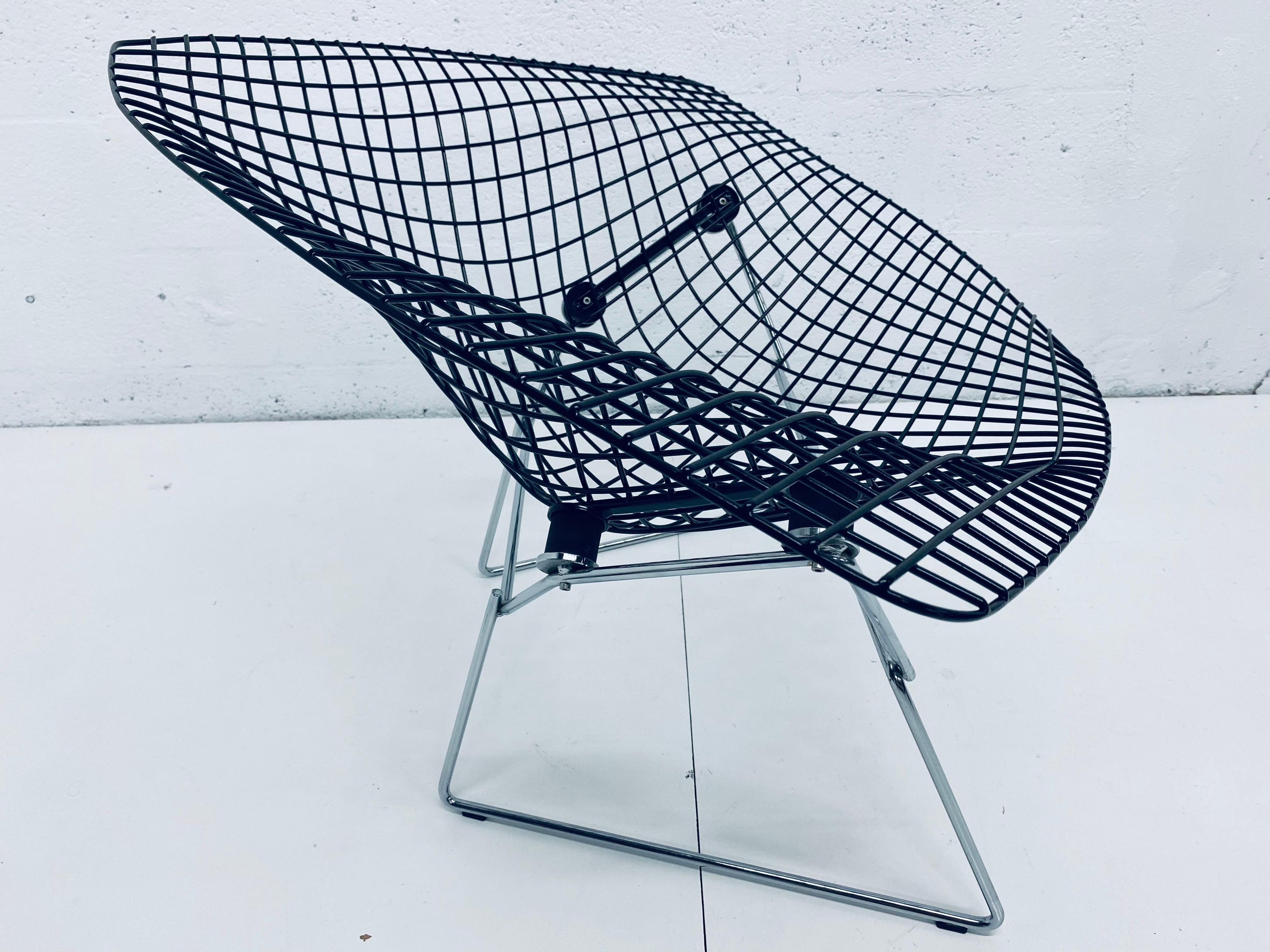 American Harry Bertoia Wide Diamond Chair with Black Seat and Chrome Base for Knoll