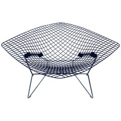 Harry Bertoia Wide Diamond Chair with Black Seat and Chrome Base for Knoll