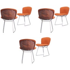 Harry Bertoia Wire Side Chairs Original Rust Red Fabric 1960s Set of Six