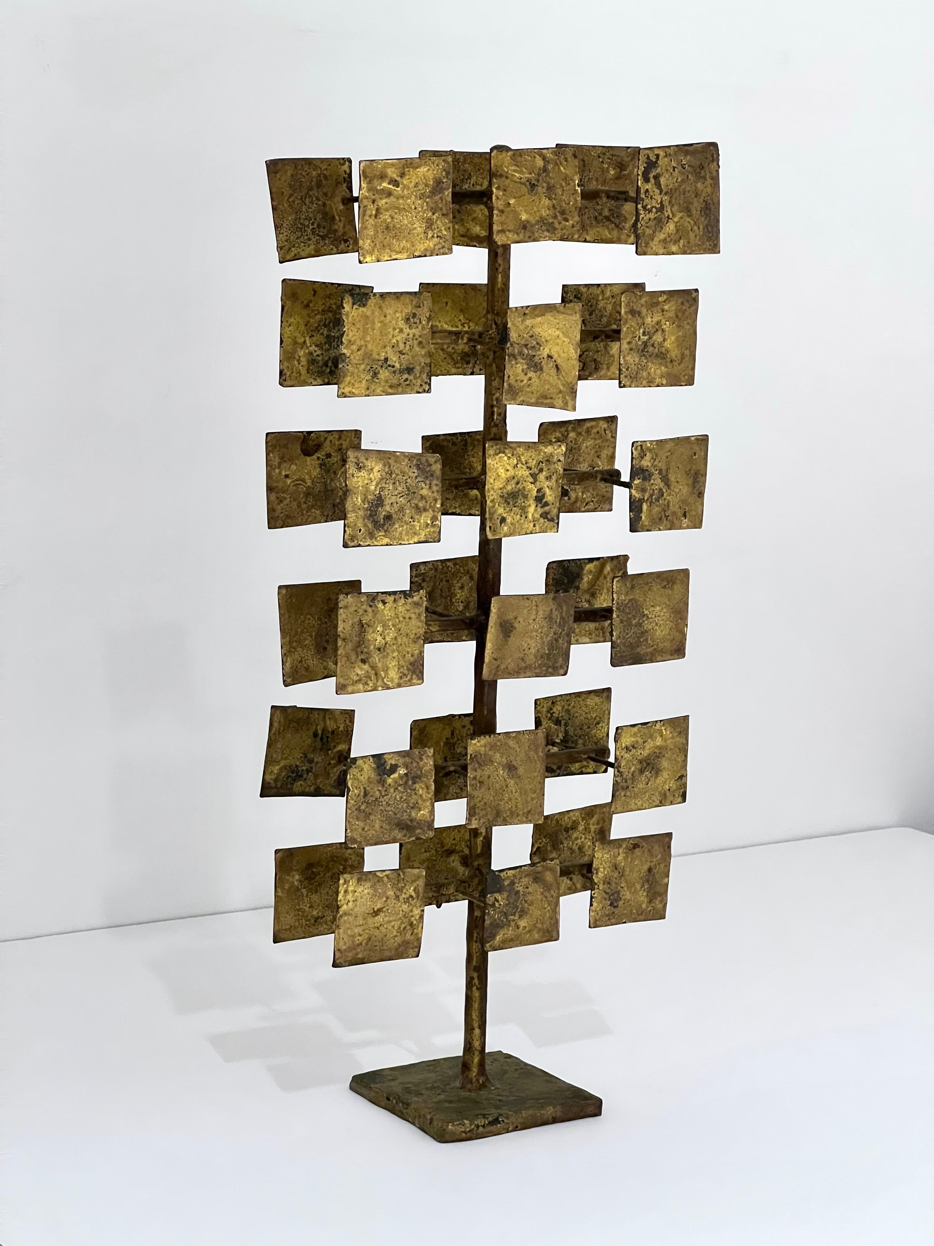 Multi-plane sculpture by Harry Bertoia made of steel and molten brass.
This was a working model for a large commission installation of ten sculptures for the First National Bank of Miami, 1958.