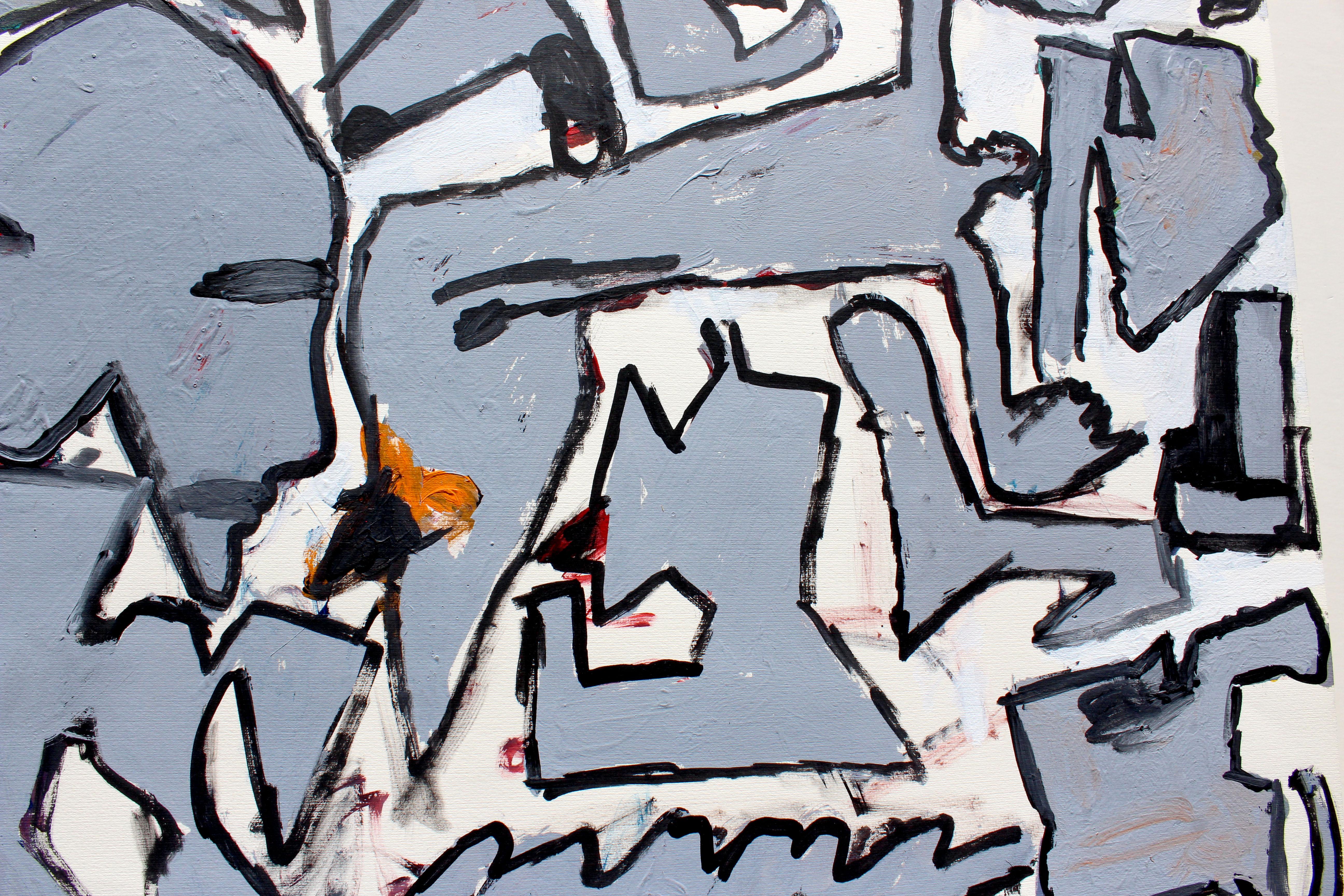 Senza titolo, gruppo figurativo in grigio e marrone. - Abstract Painting Grigio di Harry Bertschmann