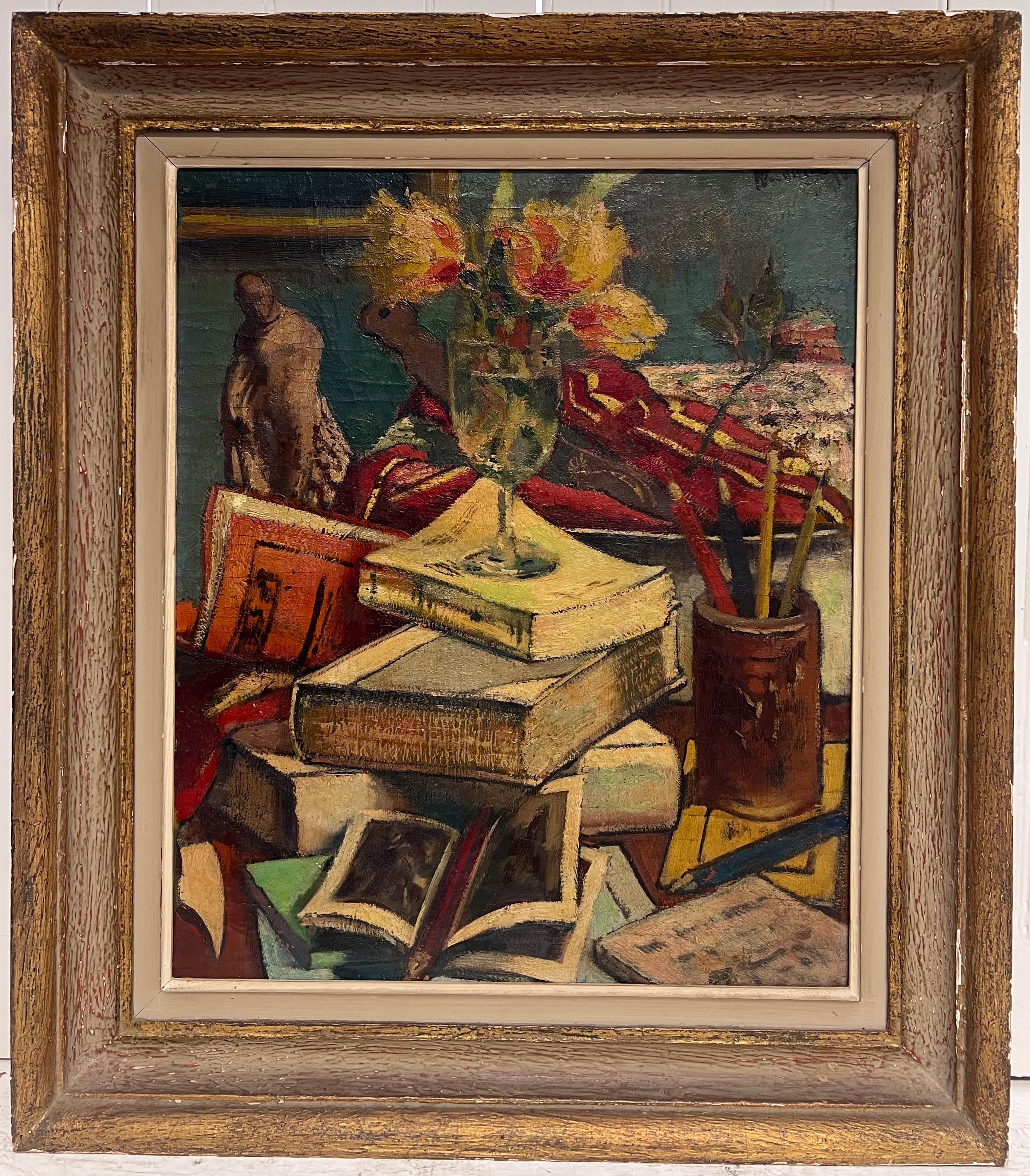 1930's English Impressionist Pintura al óleo firmada Naturaleza muerta Pintura espesa Impasto - Painting de Harry Bloomfield