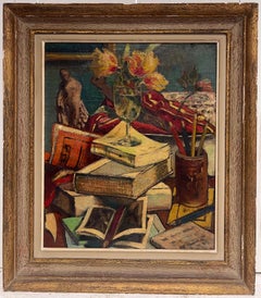 1930's English Impressionist Pintura al óleo firmada Naturaleza muerta Pintura espesa Impasto
