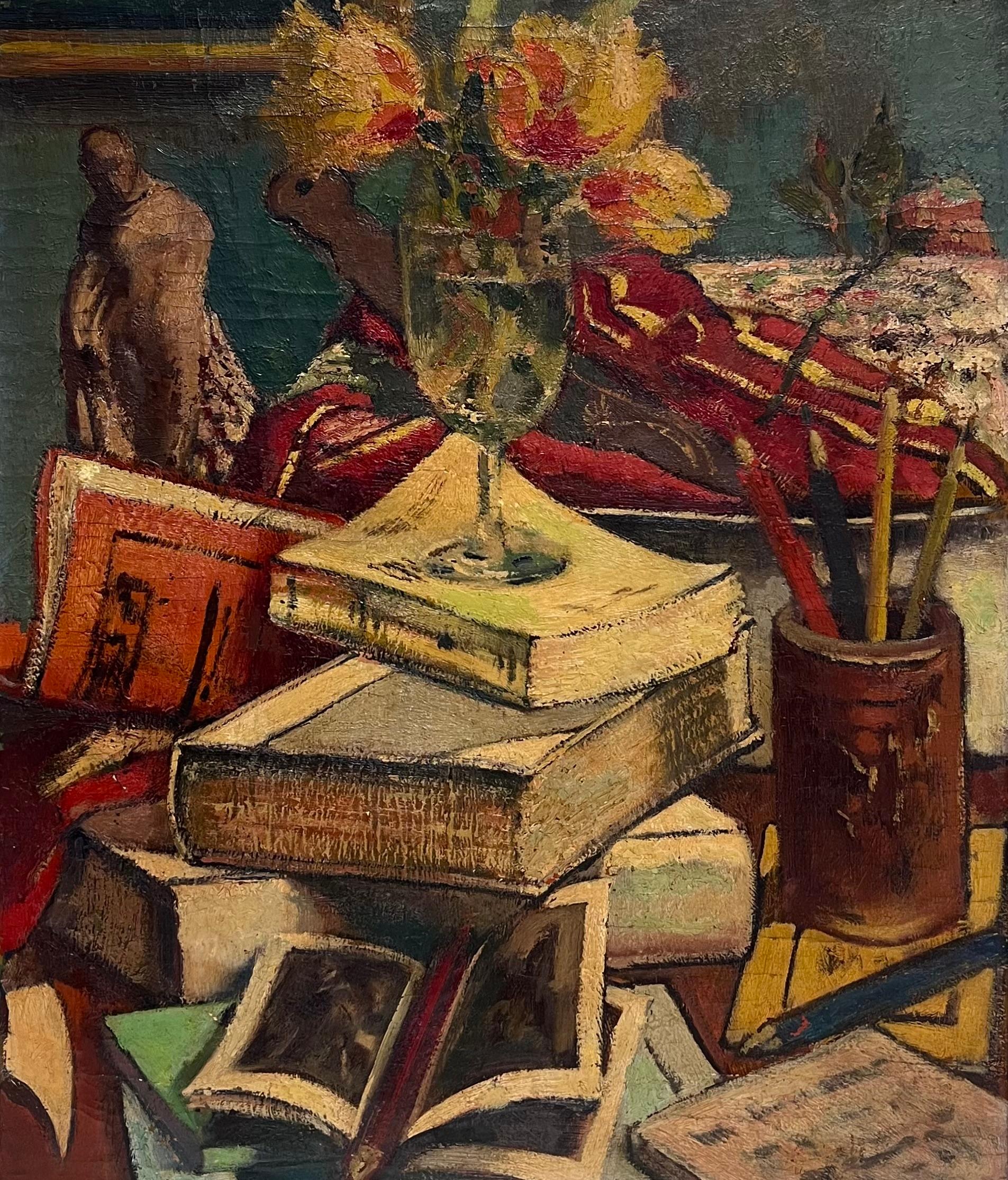 1930's English Impressionist Pintura al óleo firmada Naturaleza muerta Pintura espesa Impasto - Painting Posimpresionista de Harry Bloomfield