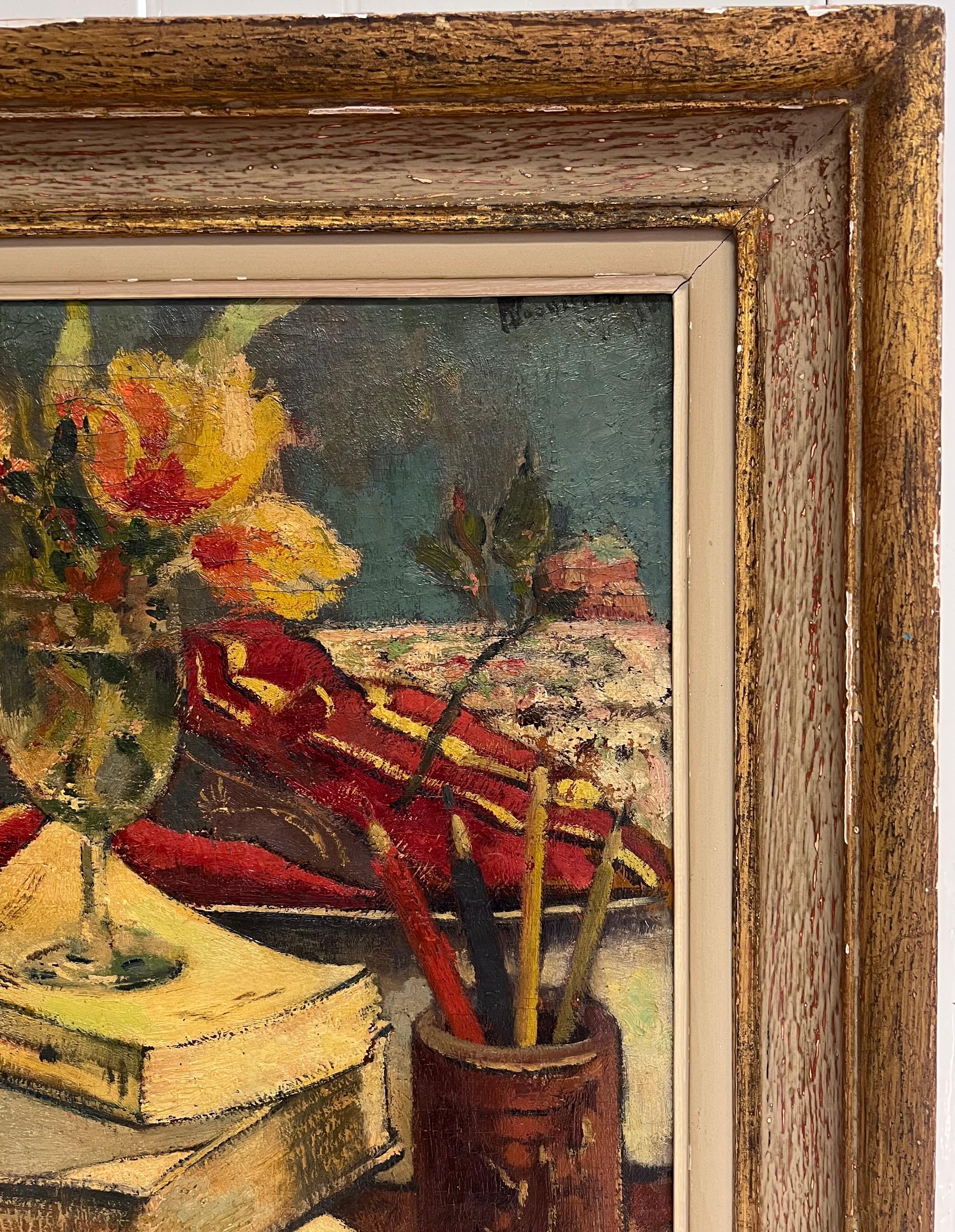 1930's English Impressionist Pintura al óleo firmada Naturaleza muerta Pintura espesa Impasto en venta 1