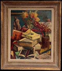 1930's English Impressionist Signed Oil Painting Still Life Thick Impasto Paint