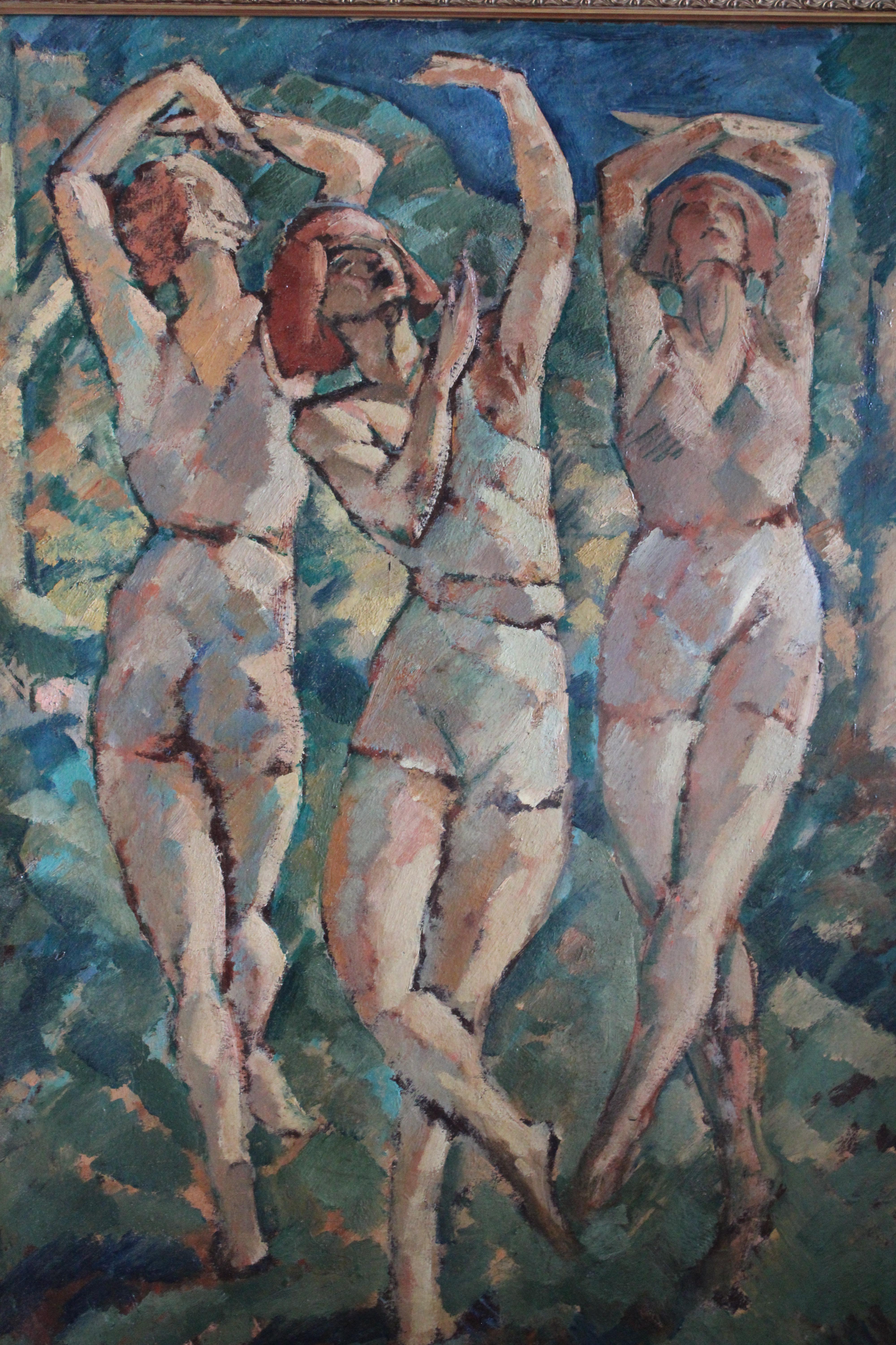 Grande peinture à l'huile post-impressionniste ancienne 