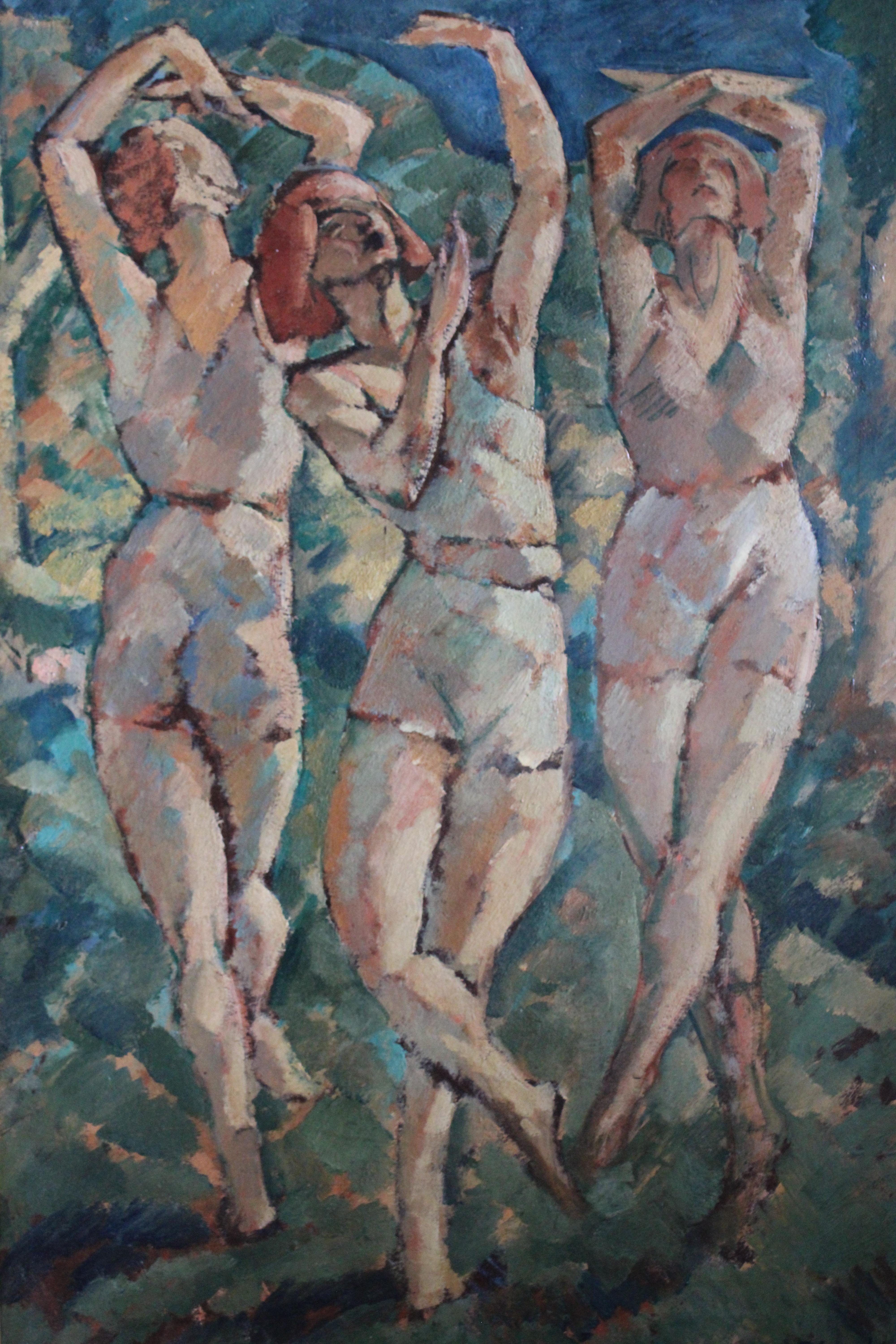 Grande peinture à l'huile post-impressionniste ancienne 