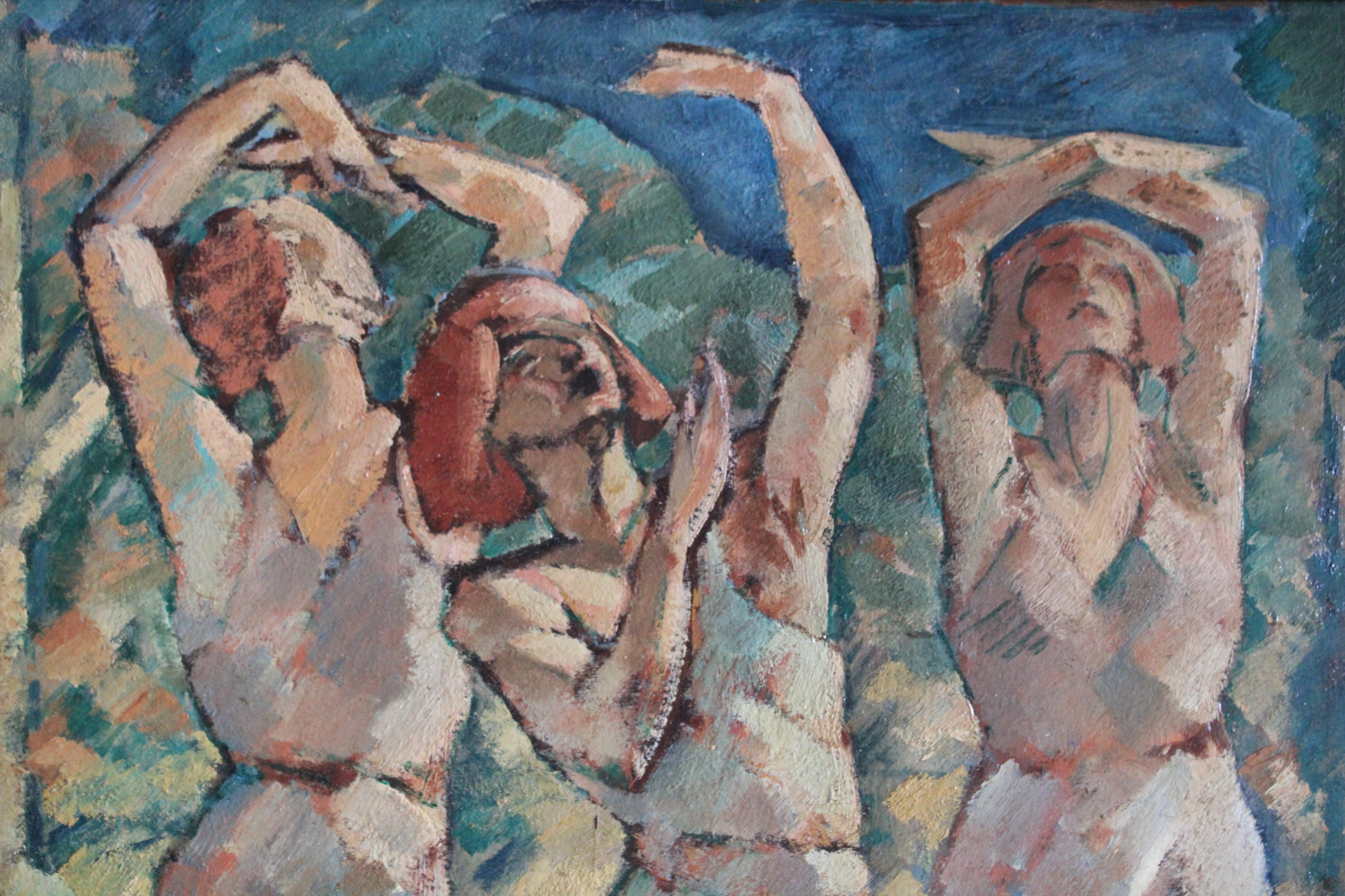 Grande peinture à l'huile post-impressionniste ancienne 