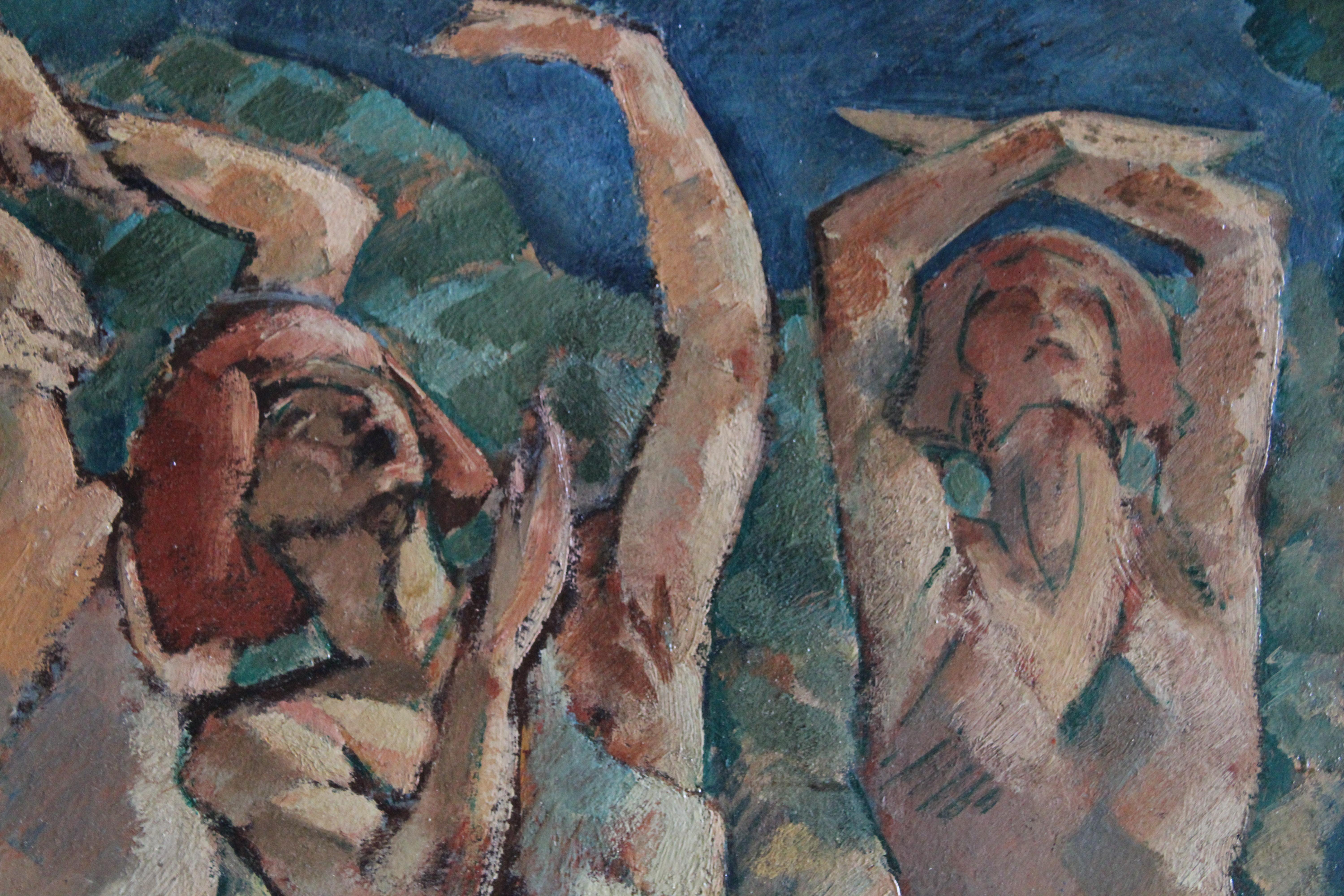 Grande peinture à l'huile post-impressionniste ancienne 