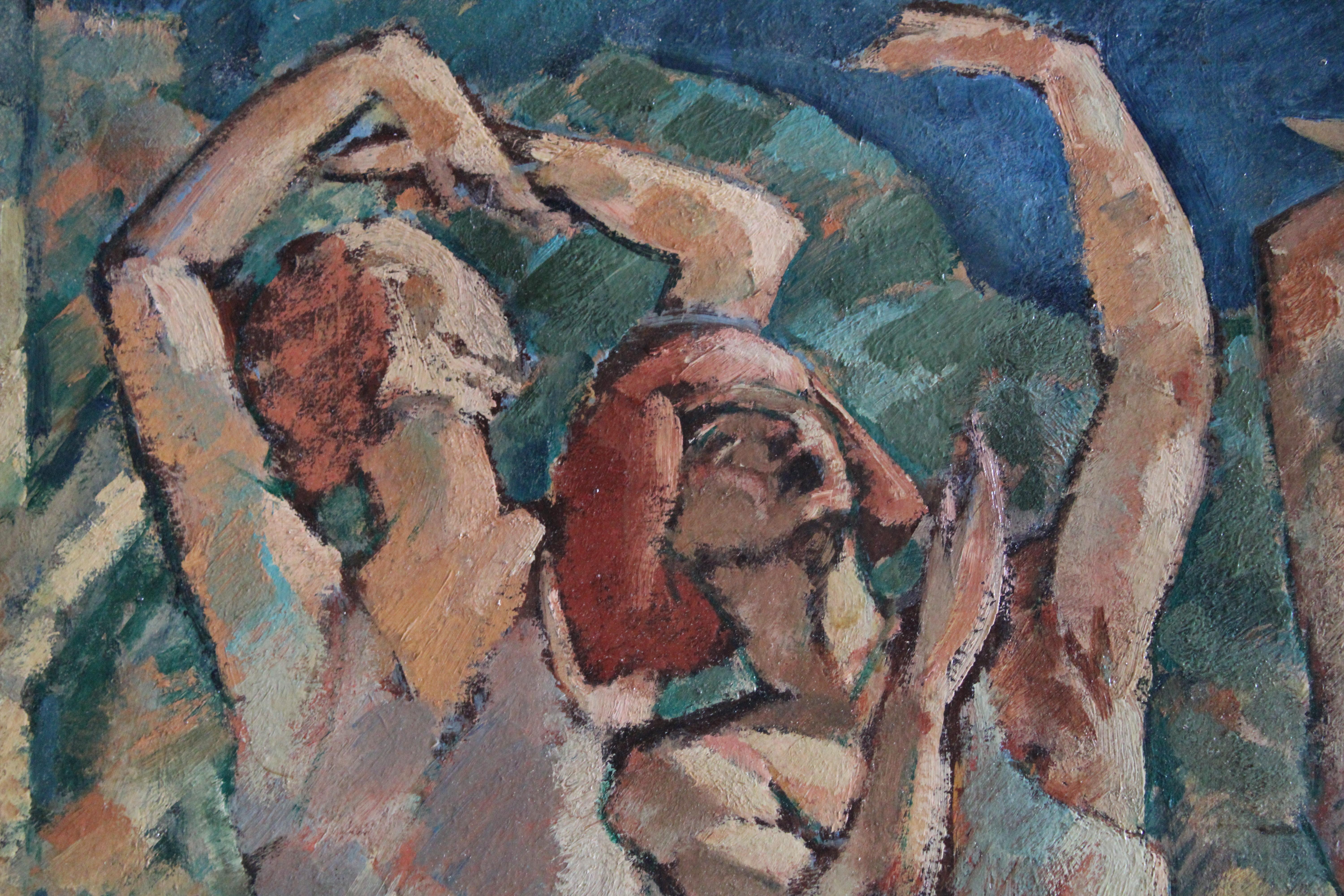 Grande peinture à l'huile post-impressionniste ancienne 
