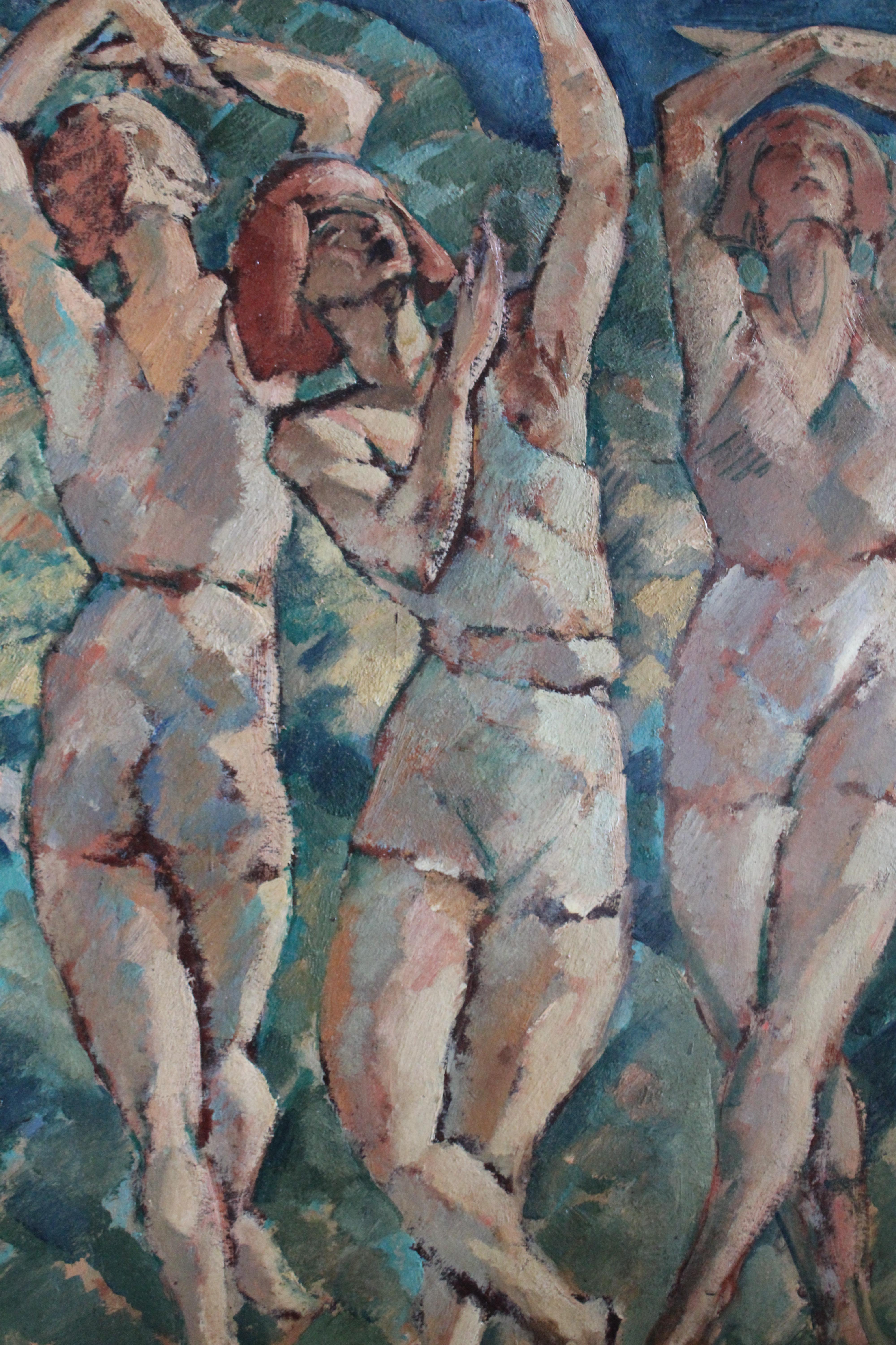 Grande peinture à l'huile post-impressionniste ancienne 