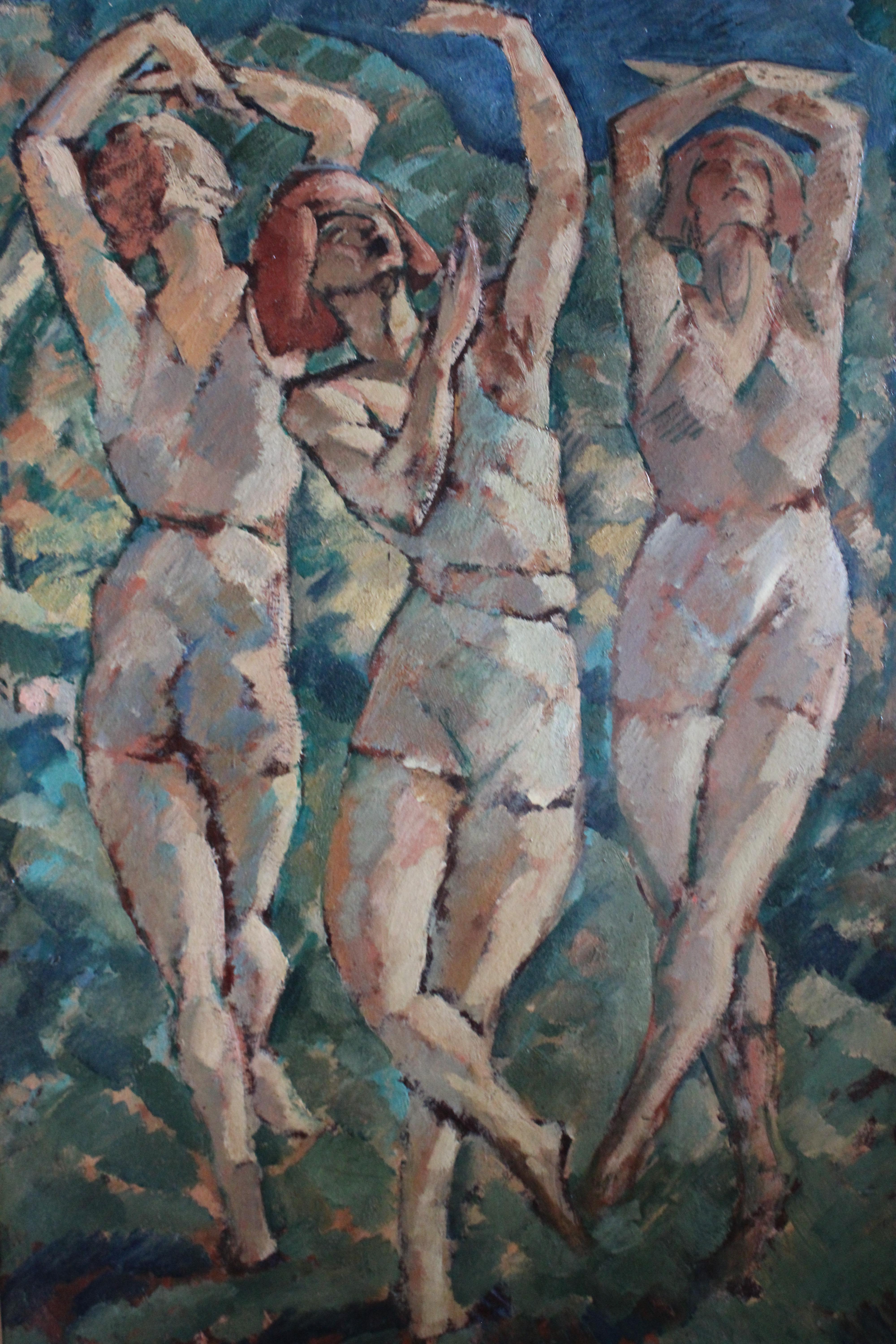 Grande peinture à l'huile post-impressionniste ancienne 