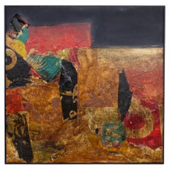 Harry Bouras Signiert 1968 Lavafall Abstrakt Mixed Media Collage und Gemälde