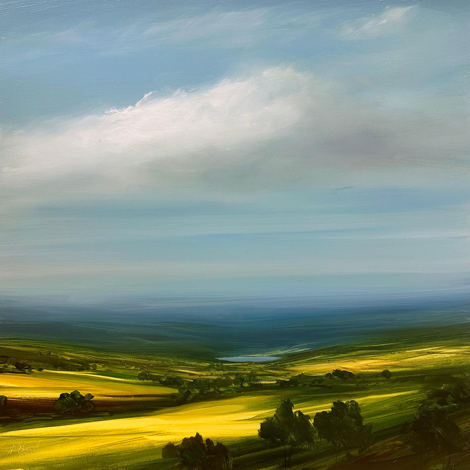 Distant Blue-original British landscape panorama oil painting-contemporary art - Painting by Harry Brioche