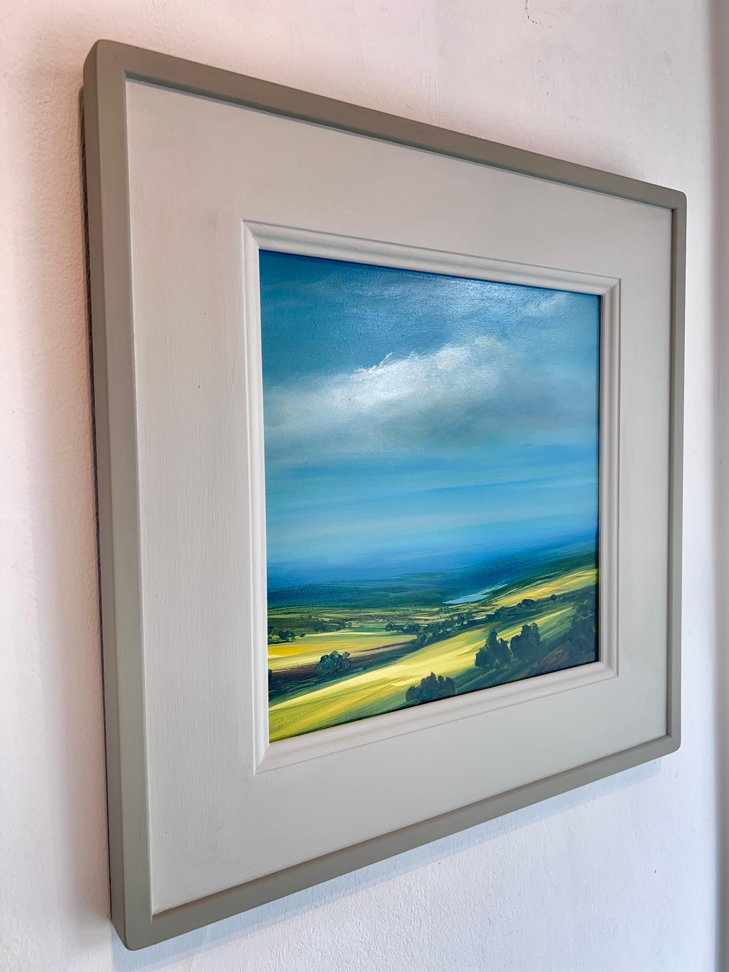Distant Blue-original British landscape panorama oil painting-contemporary art - Realist Painting by Harry Brioche