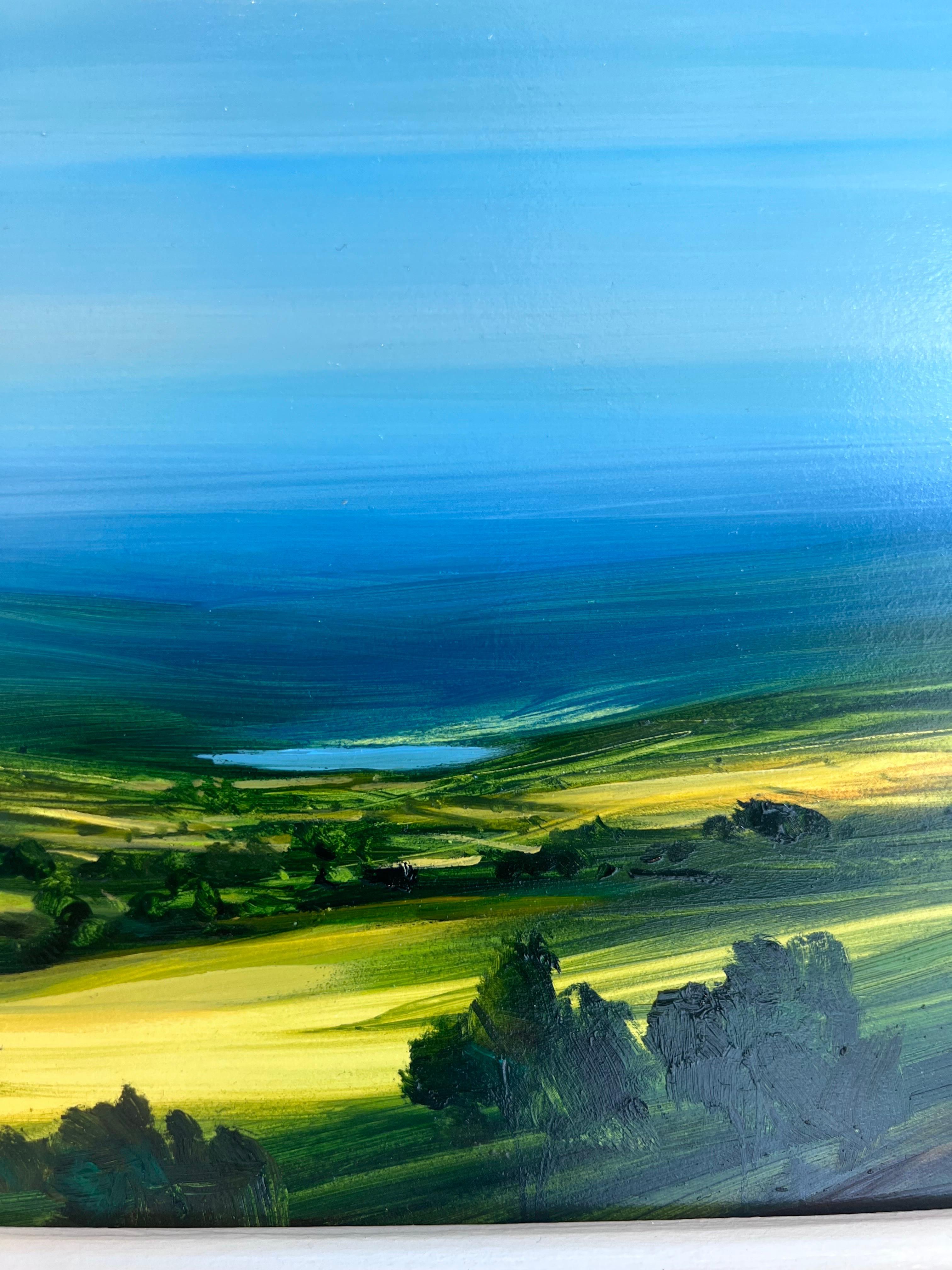 Distant Blue-original British landscape panorama oil painting-contemporary art For Sale 1