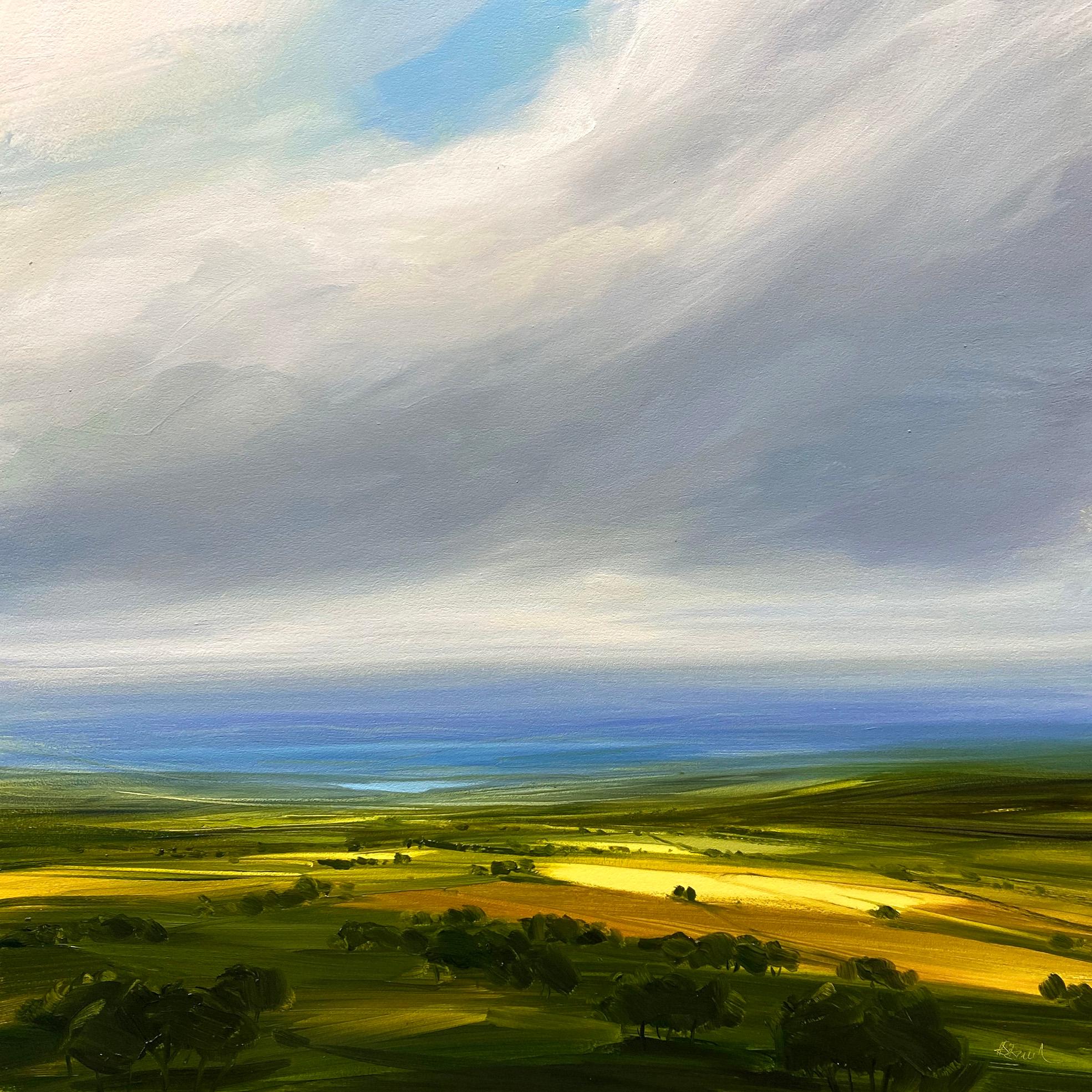 Harry Brioche Landscape Painting - Distant Blue - Original landscape English countryside classical painting modern