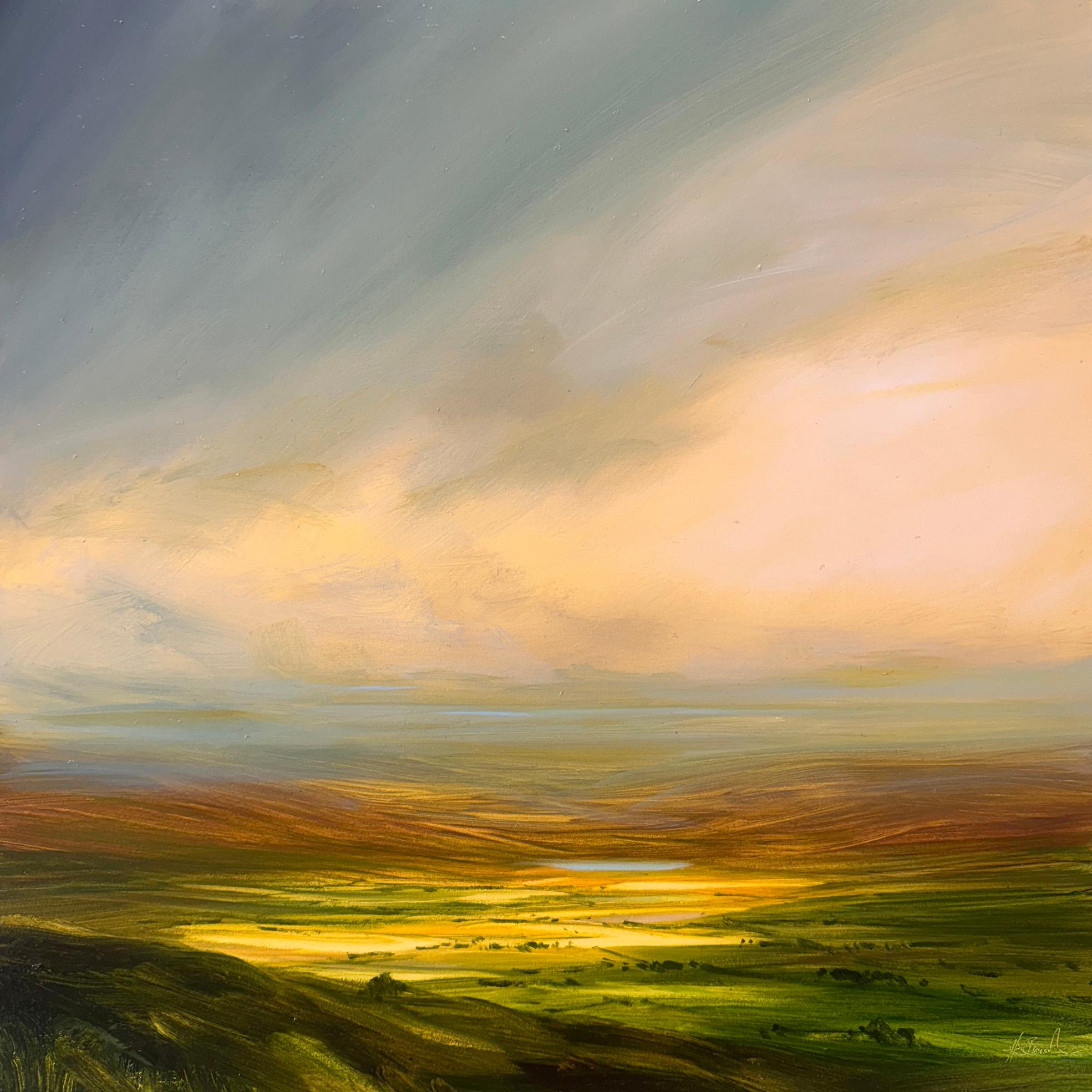 Evening Steals - original impressionism landscape painting - contemporary art - Painting by Harry Brioche