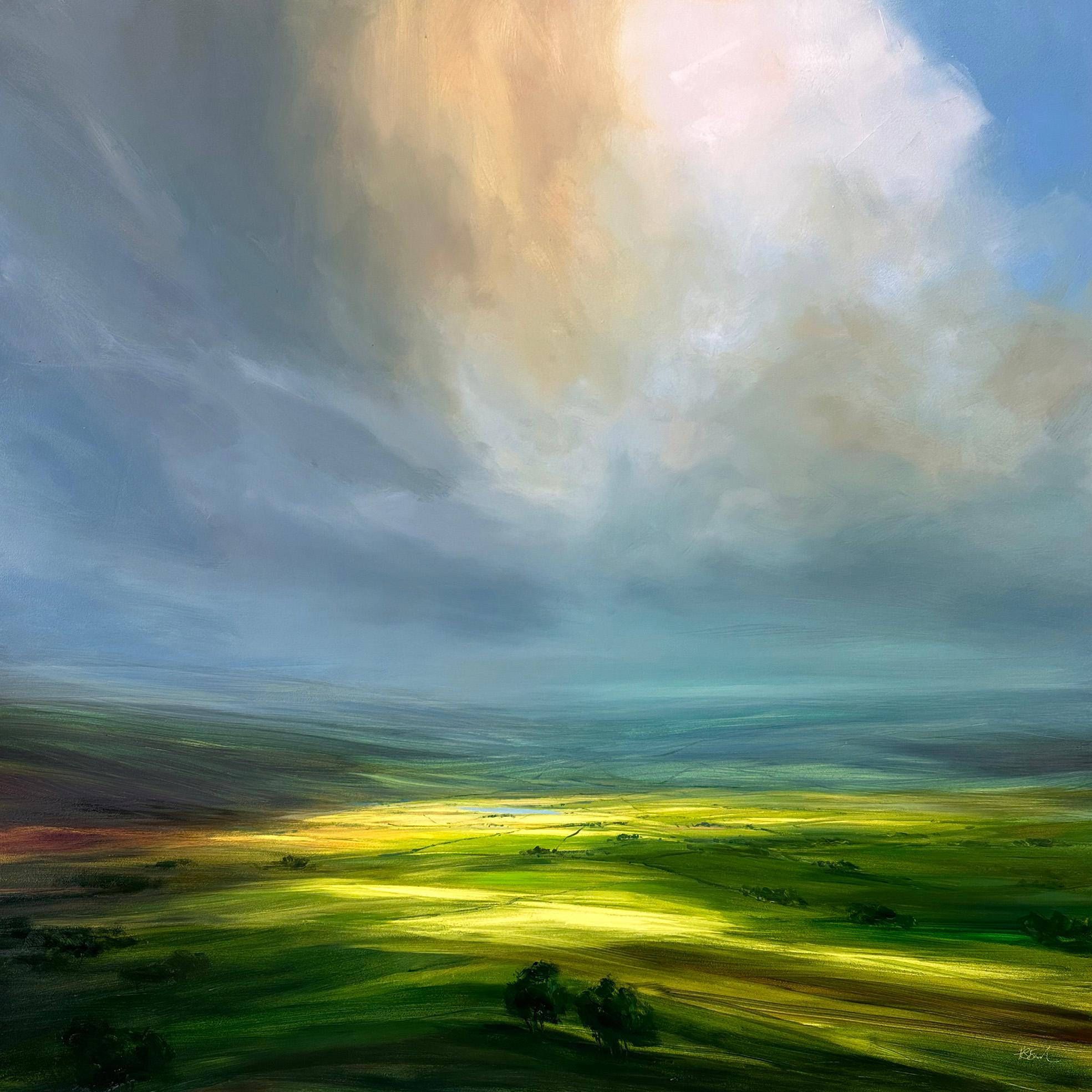Green and Gold-original British landscape panorama oil painting-contemporary Art - Painting by Harry Brioche