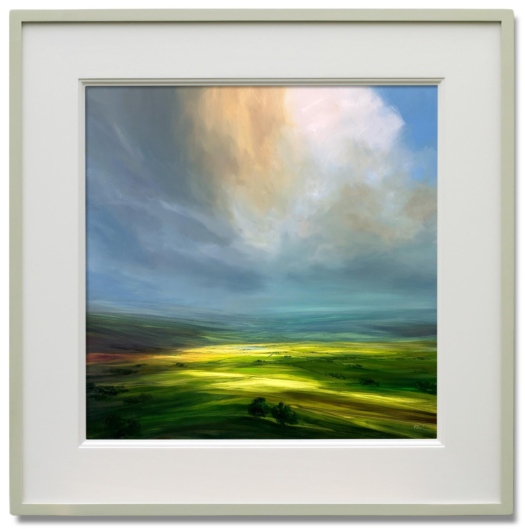 Green and Gold-original impressionism surreal British landscape oil painting-Art - Painting by Harry Brioche