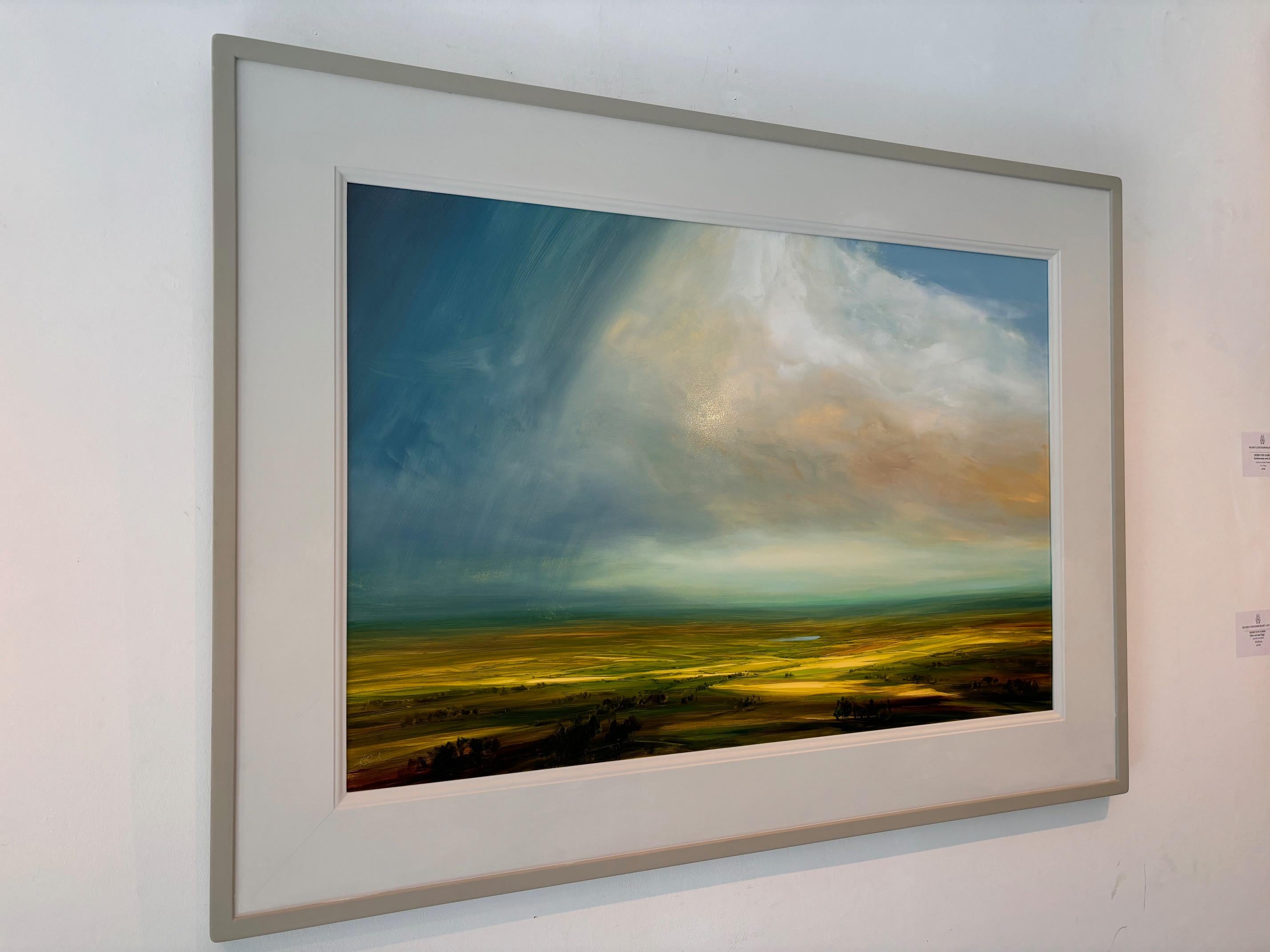 Last of the Showers-original impressionism landscape painting-contemporary art - Brown Landscape Painting by Harry Brioche