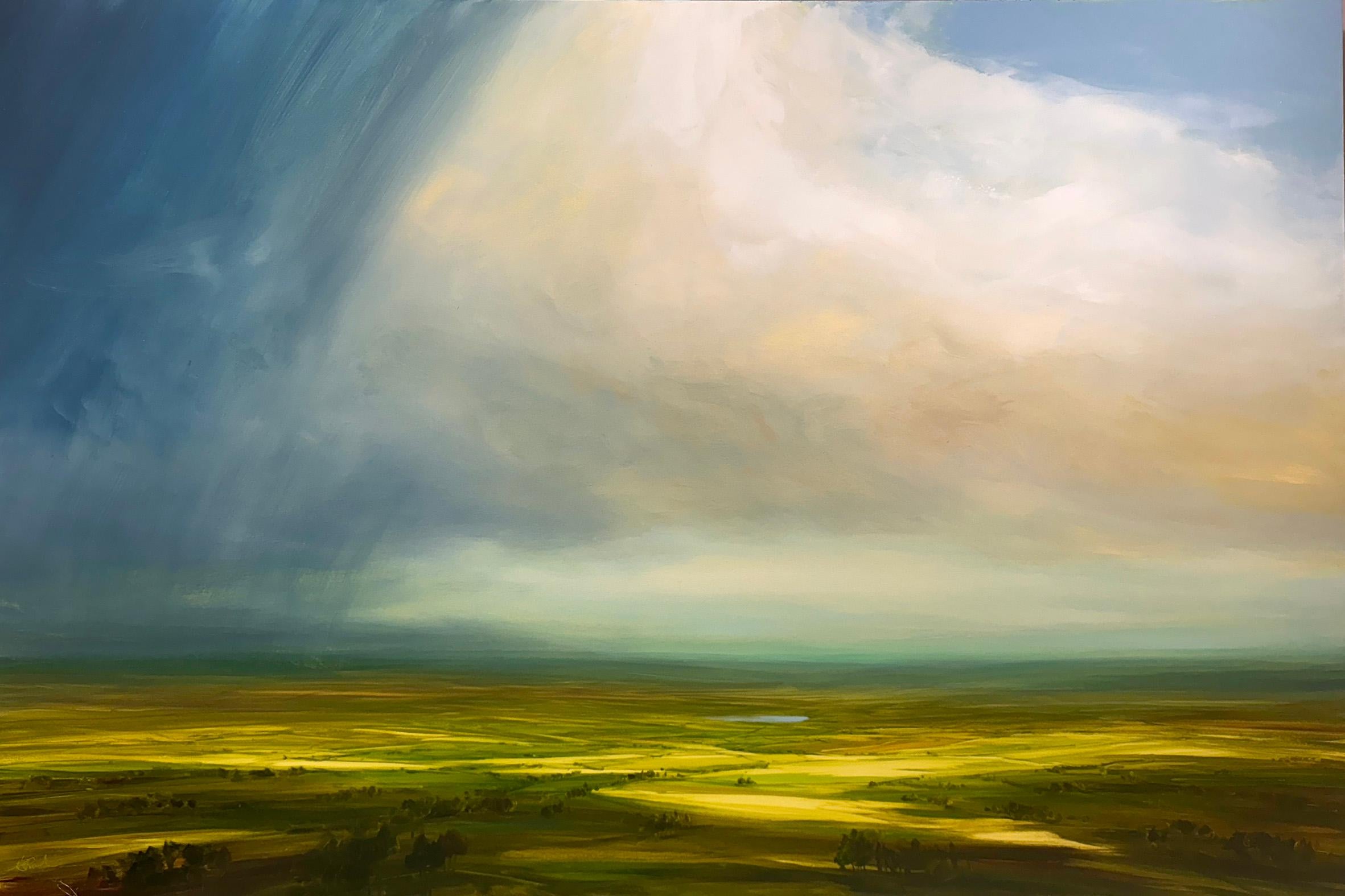 Last of the Showers-original impressionism landscape painting-contemporary art - Painting by Harry Brioche