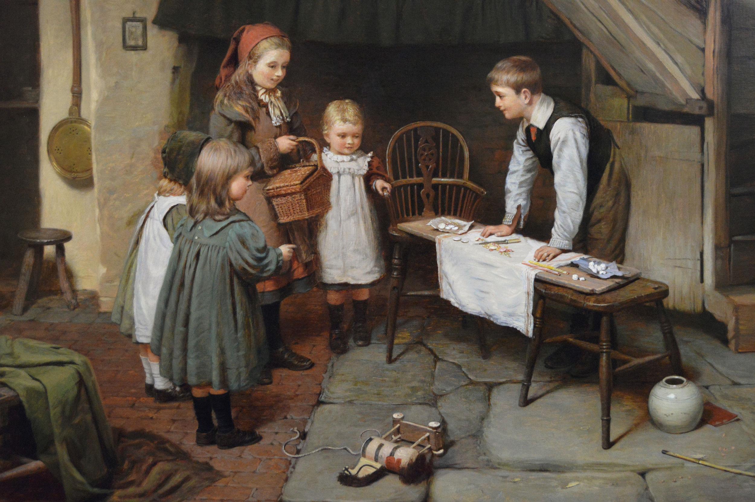 Harry Brooker - 19th Century genre oil painting of children playing in ...