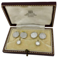 Hardy Brothers 9K White Gold & Mother of Pearl Cufflinks & Shirt Studs, C & F.