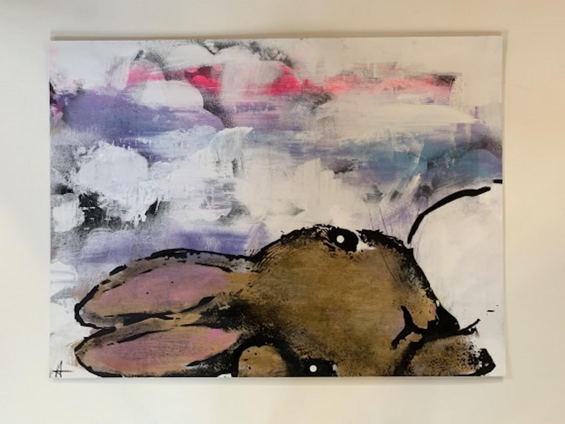 Listen #8, Harry Bunce, Limited Edition Hare Mixed Media Painting, Animal Art 1