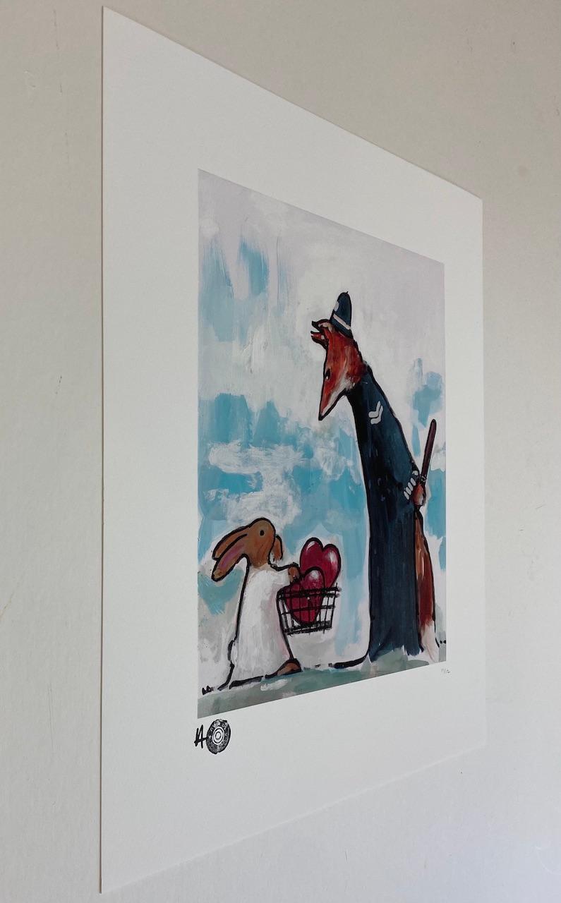 Essential Items By Harry Bunce [2020]

Essential Items is a limited edition print by Harry Bunce. This work in Harry's usual style uses the characters of the rabbit and fox to create a satirical scene related to the current lockdown restrictions.